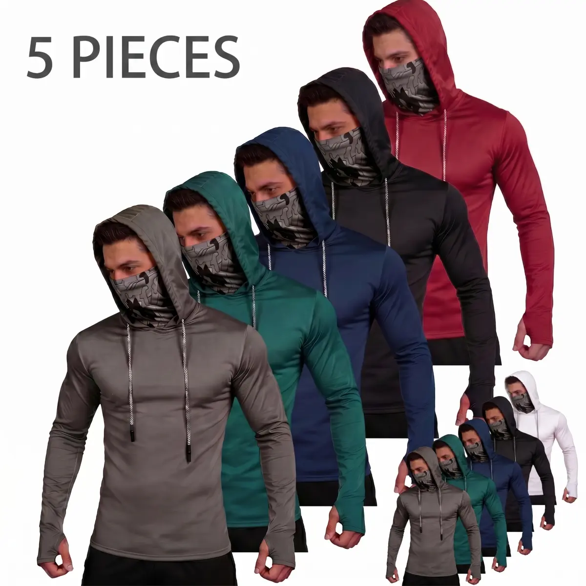 Men's UPF 50+ Sun Protection Hoodie 5-Pack for Outdoor Activities