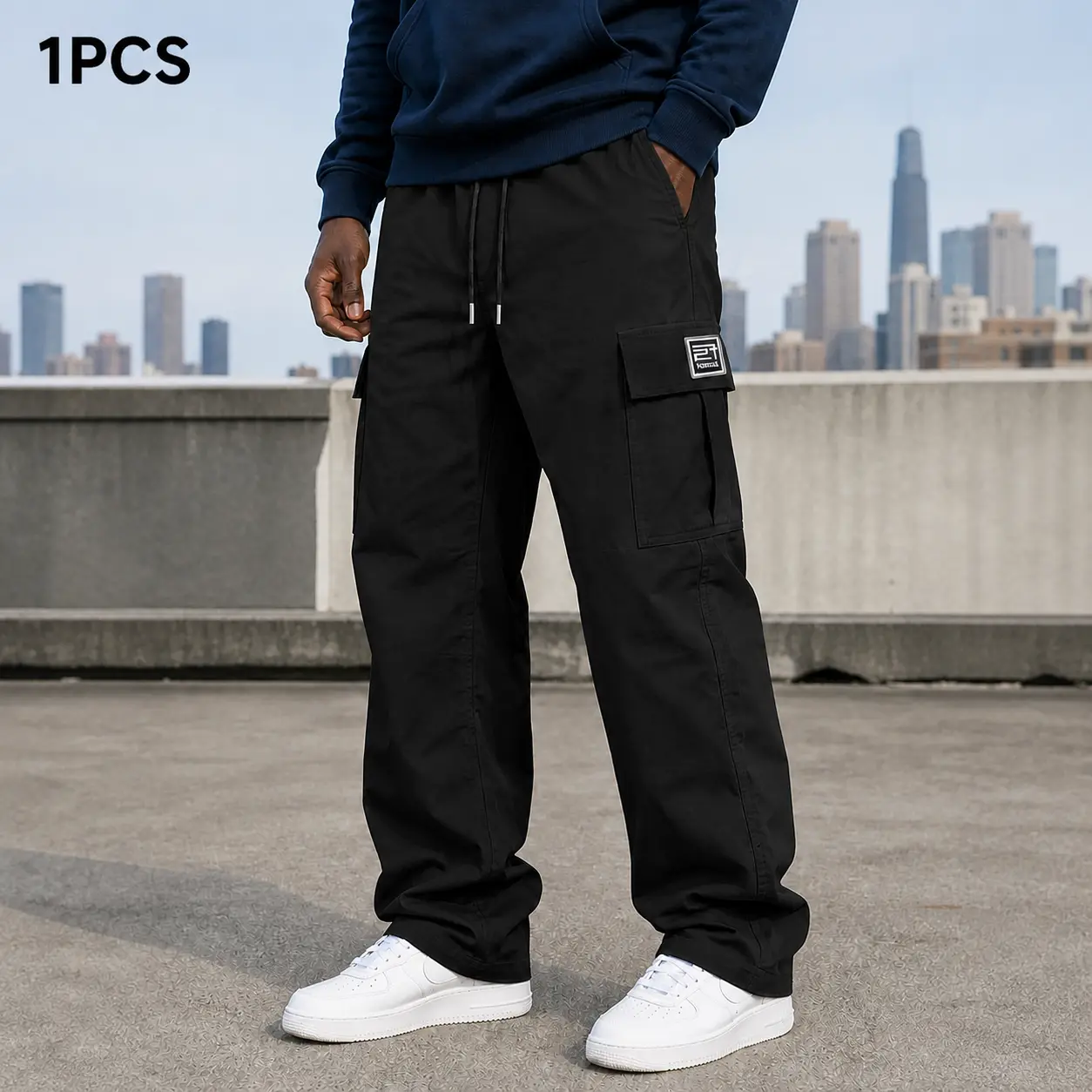 3-Pack Men’s Cargo Pants, Polyester Work Trousers, Loose Fit
