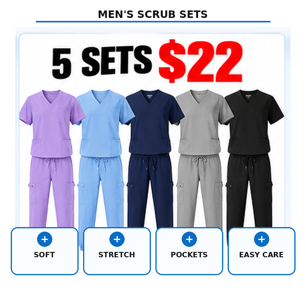 Men's Professional 4-Pocket V-Neck Scrub Top & 7-Pocket Jogger Pants Set