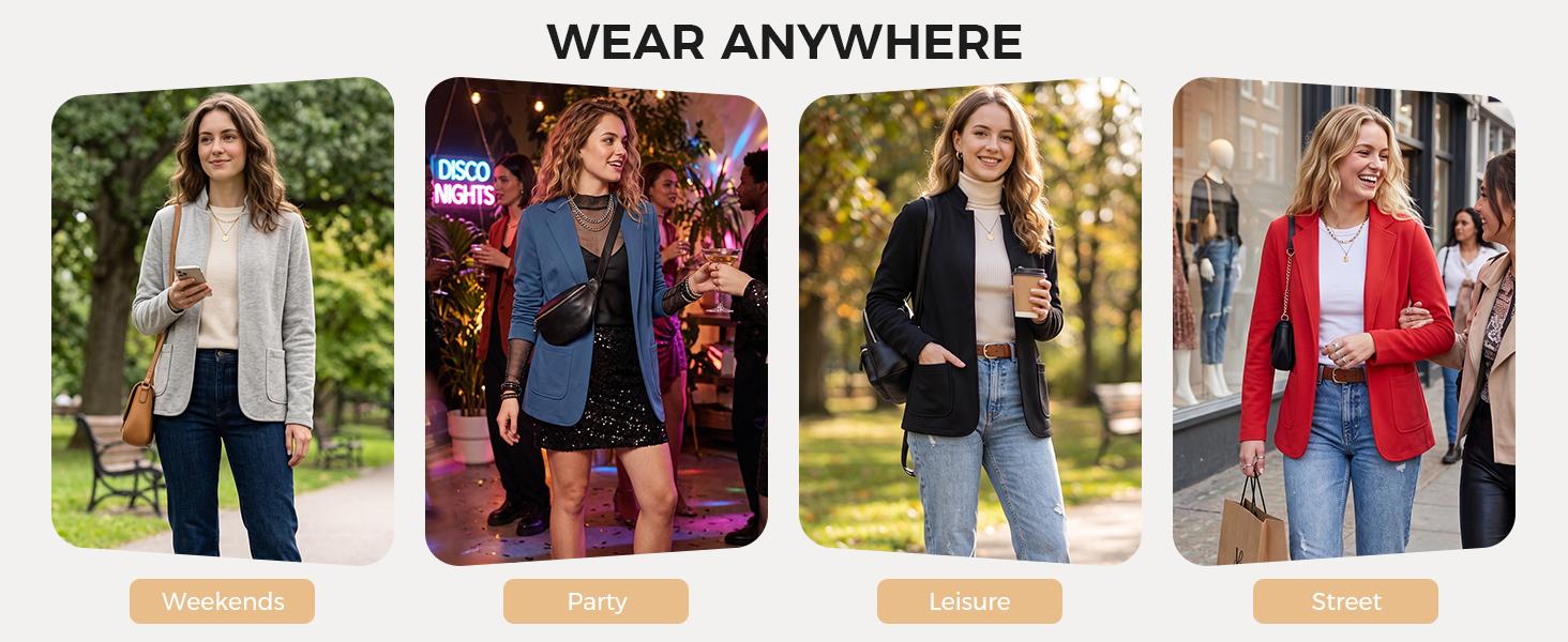 Fisoew Fashion Women's Stand-Collar Sweat-Style Blazer &ndash; A slim-fit, long-sleeve casual blazer with patch pockets, suitable for work, daily wear, and travel.