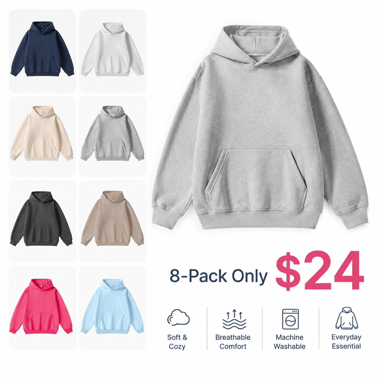 Cotton Blend Pullover Hoodie – Regular Fit, Soft & Breathable Everyday Essential