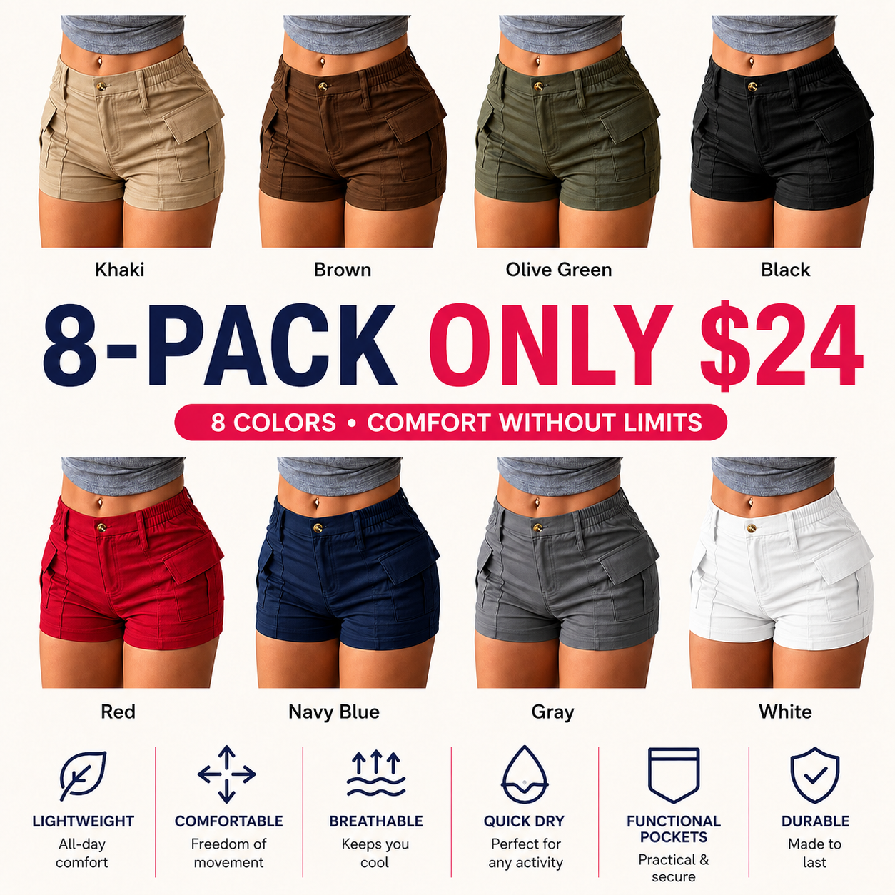 🔥LAST DAY SALE 90% OFF💕Women’s Summer Casual Cargo Shorts💯