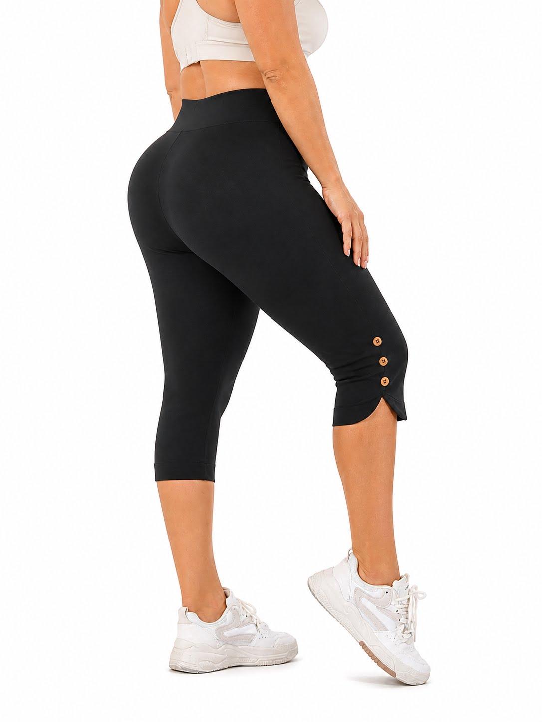 Women's High-Waisted Yoga Capri Leggings for Women - Butt Lifting, 4-Way Stretch, Soft, Non-See-Through Workout Pants with Button for Fitness, Everyday Wear, Leggings Women
