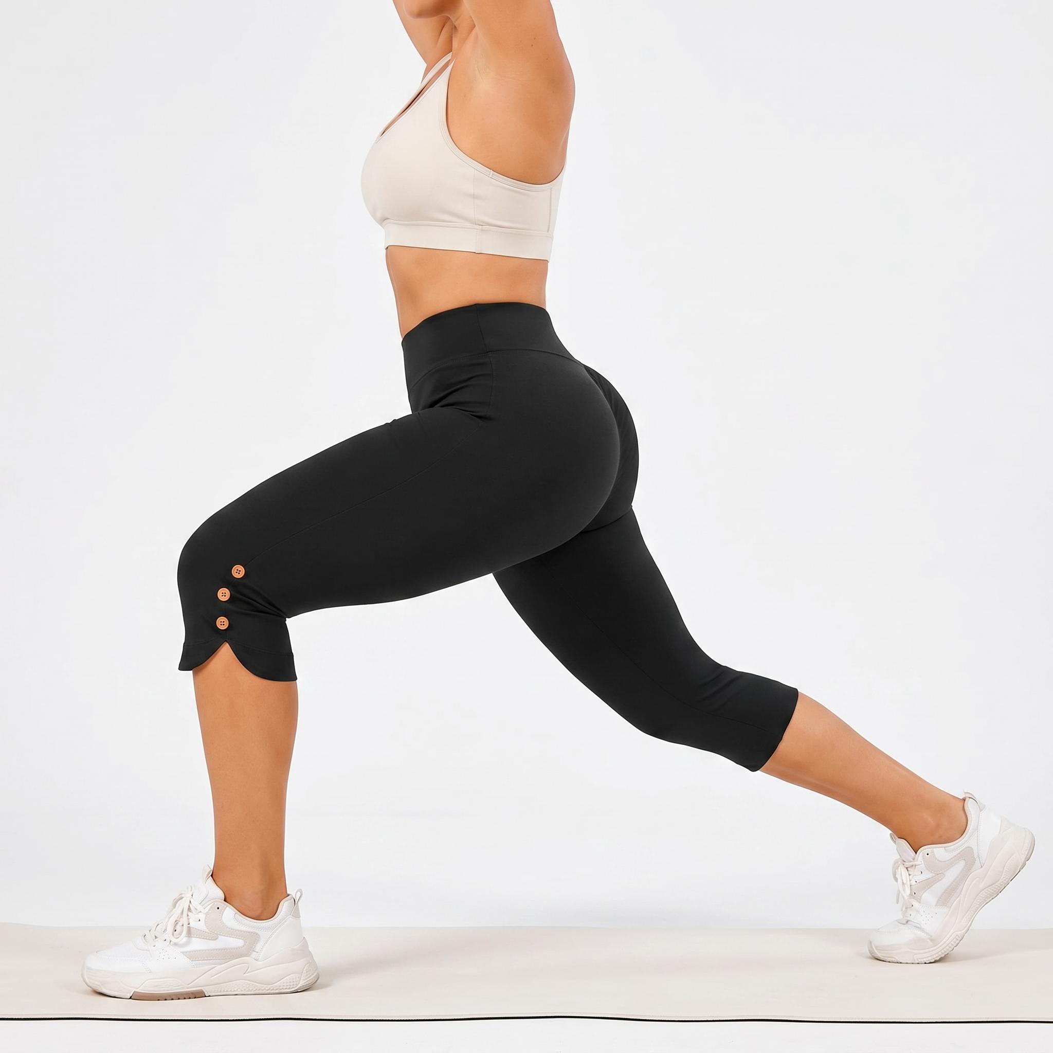 Women's High-Waisted Yoga Capri Leggings for Women - Butt Lifting, 4-Way Stretch, Soft, Non-See-Through Workout Pants with Button for Fitness, Everyday Wear, Leggings Women