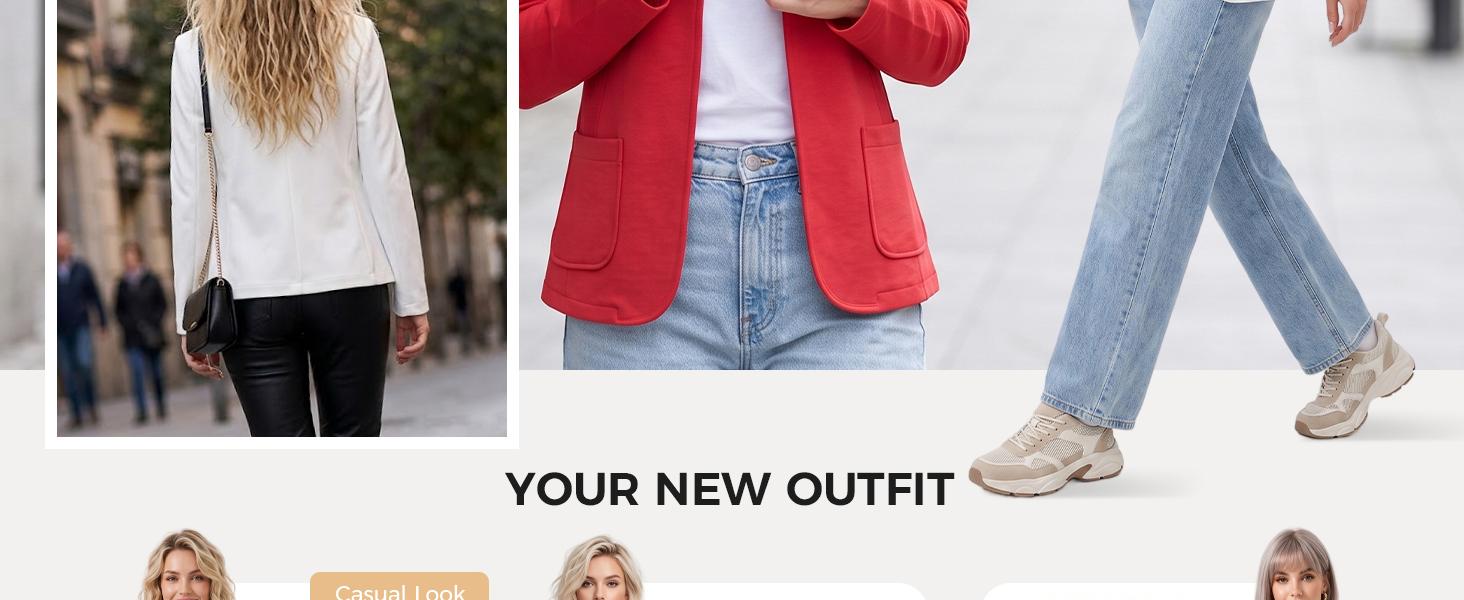 Fisoew Fashion Women's Stand-Collar Sweat-Style Blazer &ndash; A slim-fit, long-sleeve casual blazer with patch pockets, suitable for work, daily wear, and travel.