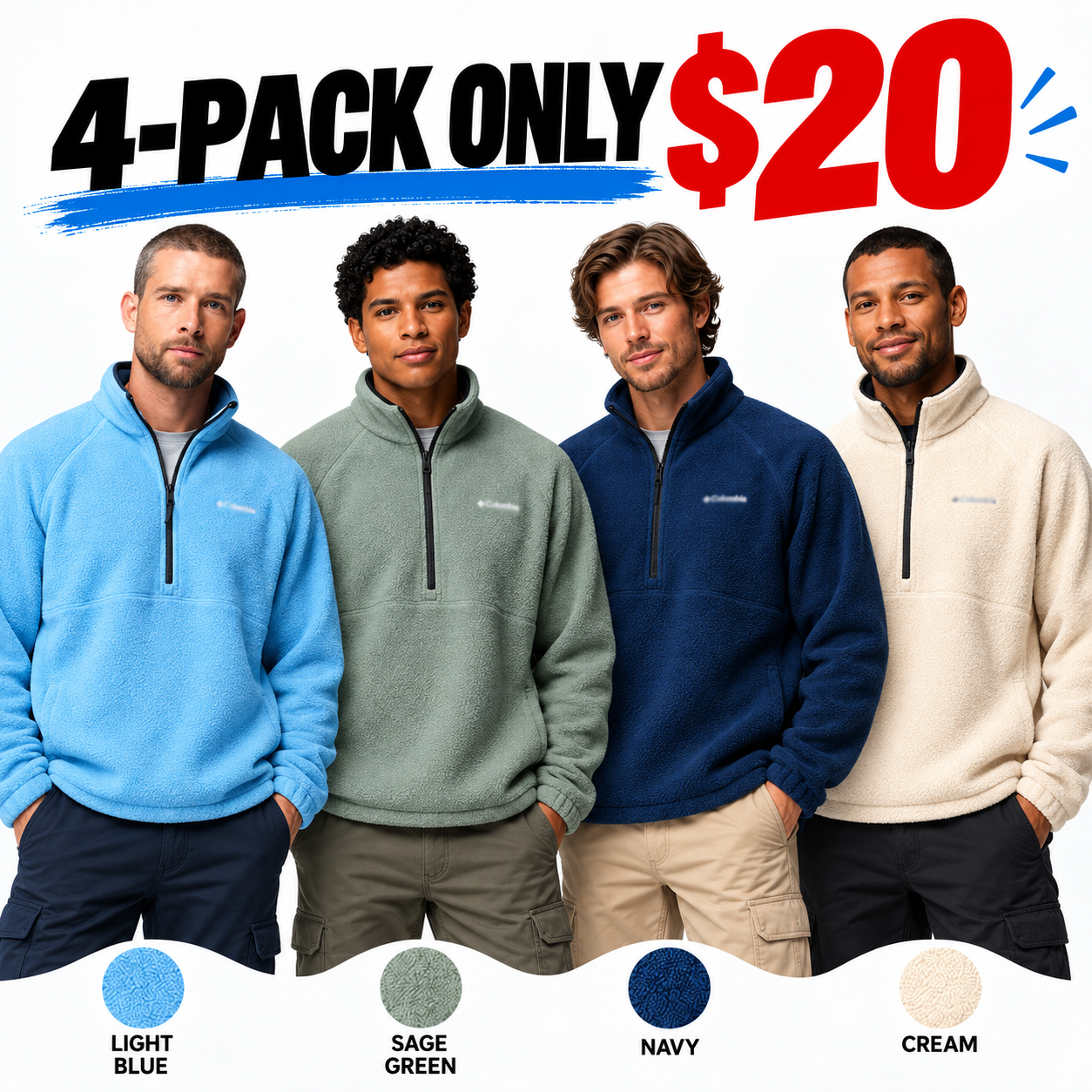 Men's Water-Repellent Fleece Quarter Zip – Soft Thermal Mid-Layer for Outdoor & Everyday Wear