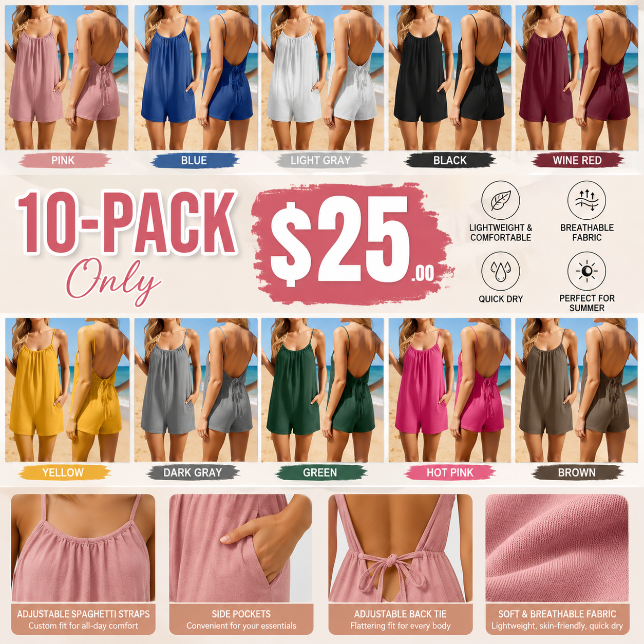 Chic Oasis Open-Back Cami Shorts Romper