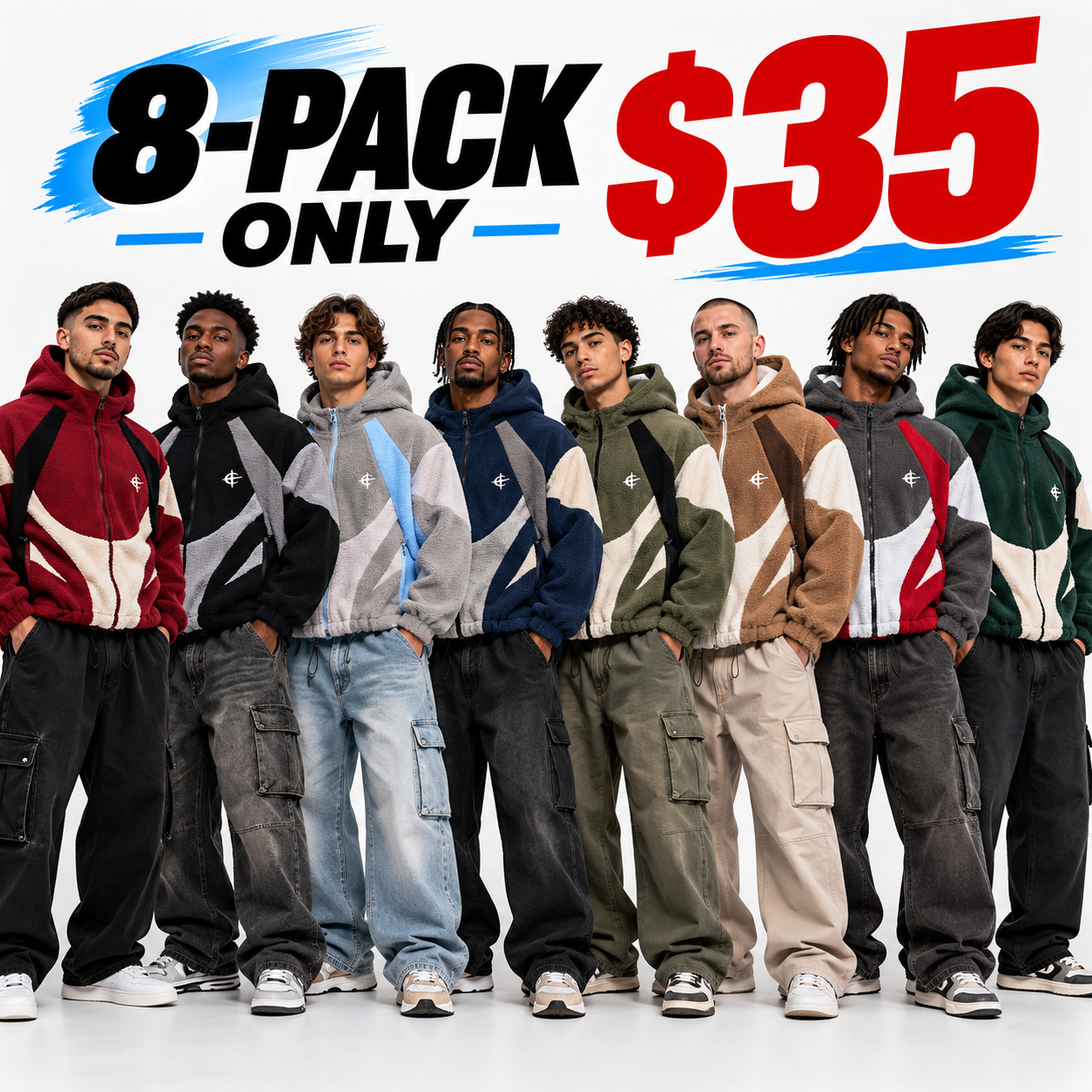 Men's Color Block Patchwork Hooded Jacket – Fleece Cotton Zip-Up Streetwear Outerwear