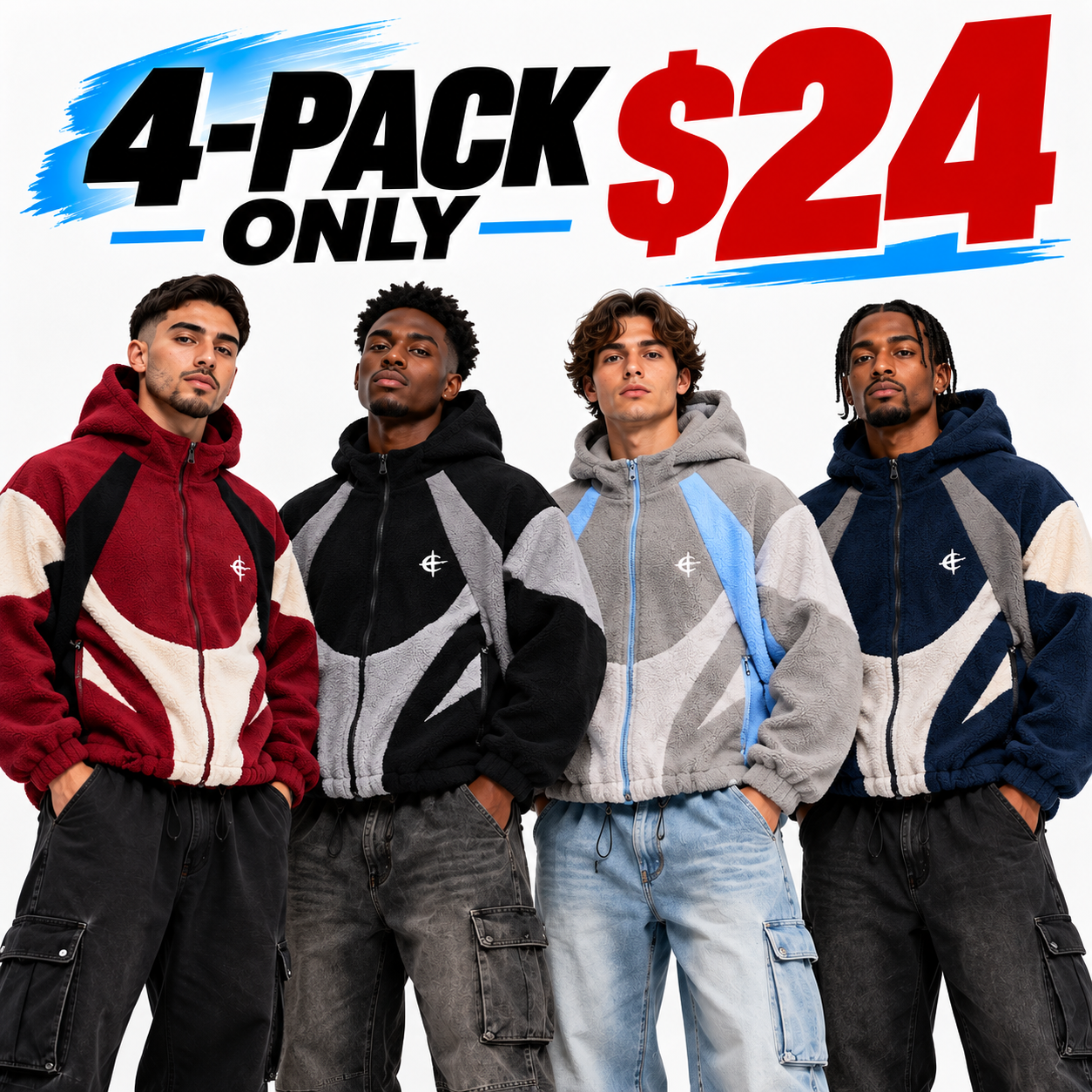 Men's Color Block Patchwork Hooded Jacket – Fleece Cotton Zip-Up Streetwear Outerwear