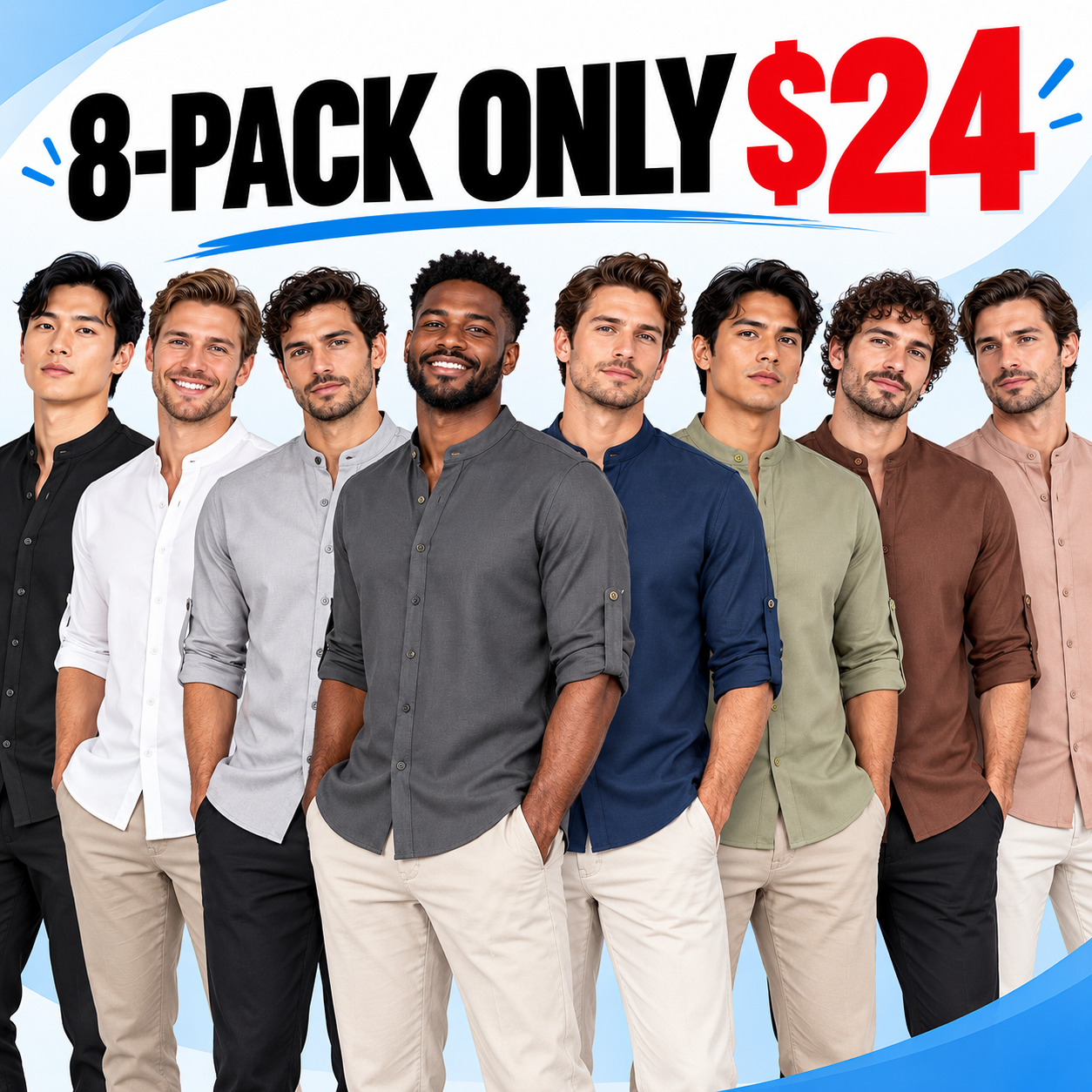 Men's Stand-Collar Button-Up Shirt – Roll-Up Sleeve Casual Everyday Top
