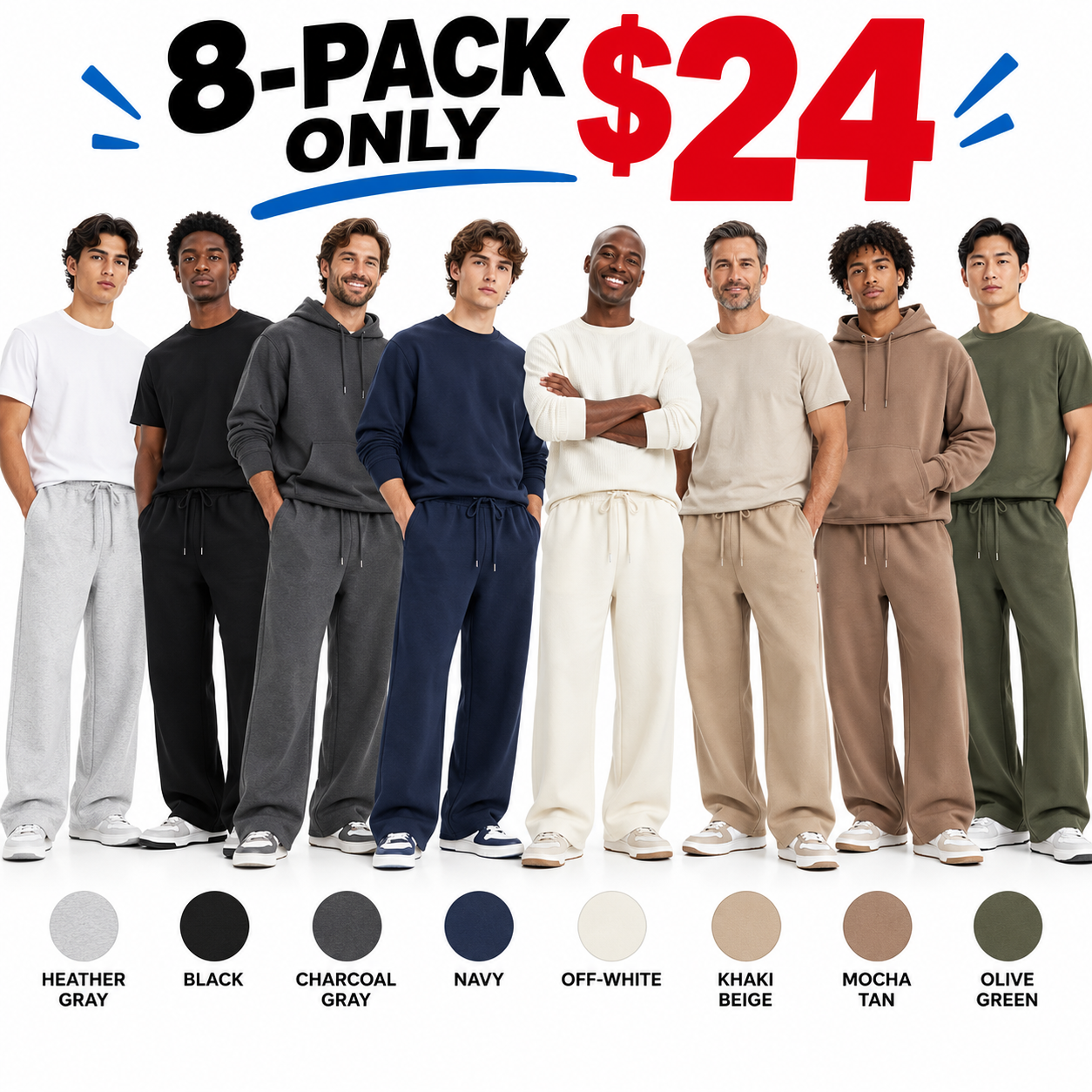 Men's Heavyweight Fleece Sweatpants – Loose Fit Cotton Blend Joggers with Drawstring Waist & Side Pockets