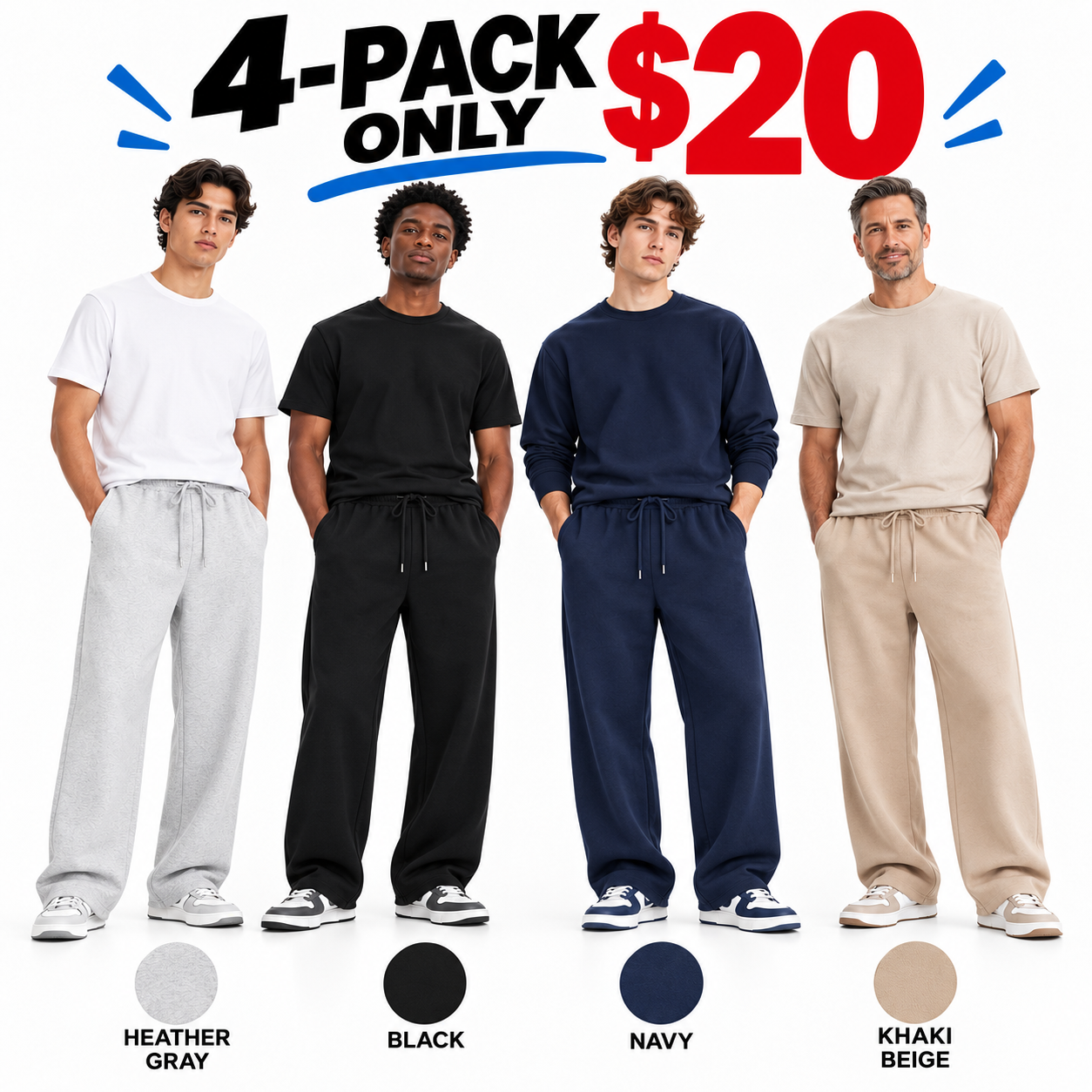 Men's Heavyweight Fleece Sweatpants – Loose Fit Cotton Blend Joggers with Drawstring Waist & Side Pockets