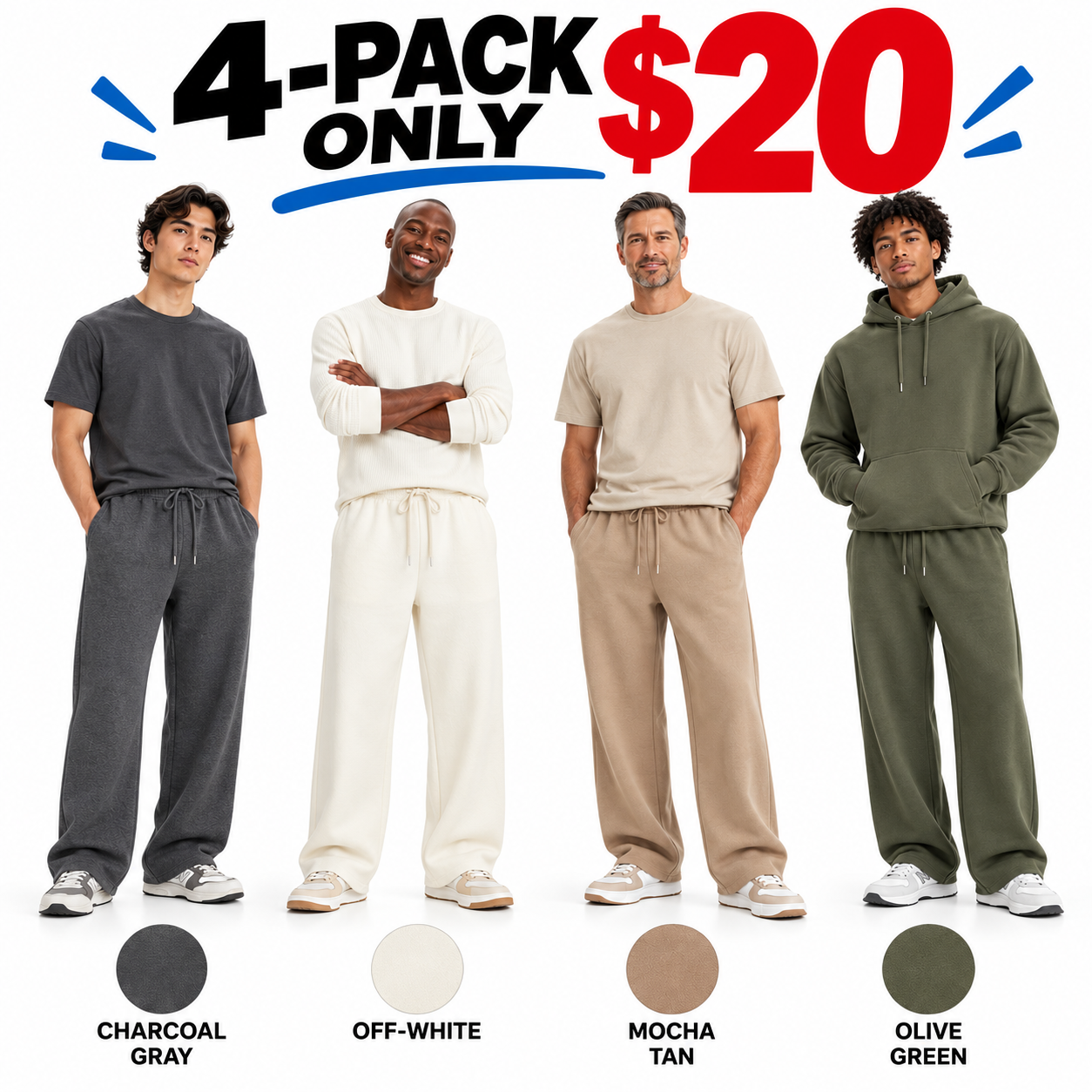 Men's Heavyweight Fleece Sweatpants – Loose Fit Cotton Blend Joggers with Drawstring Waist & Side Pockets