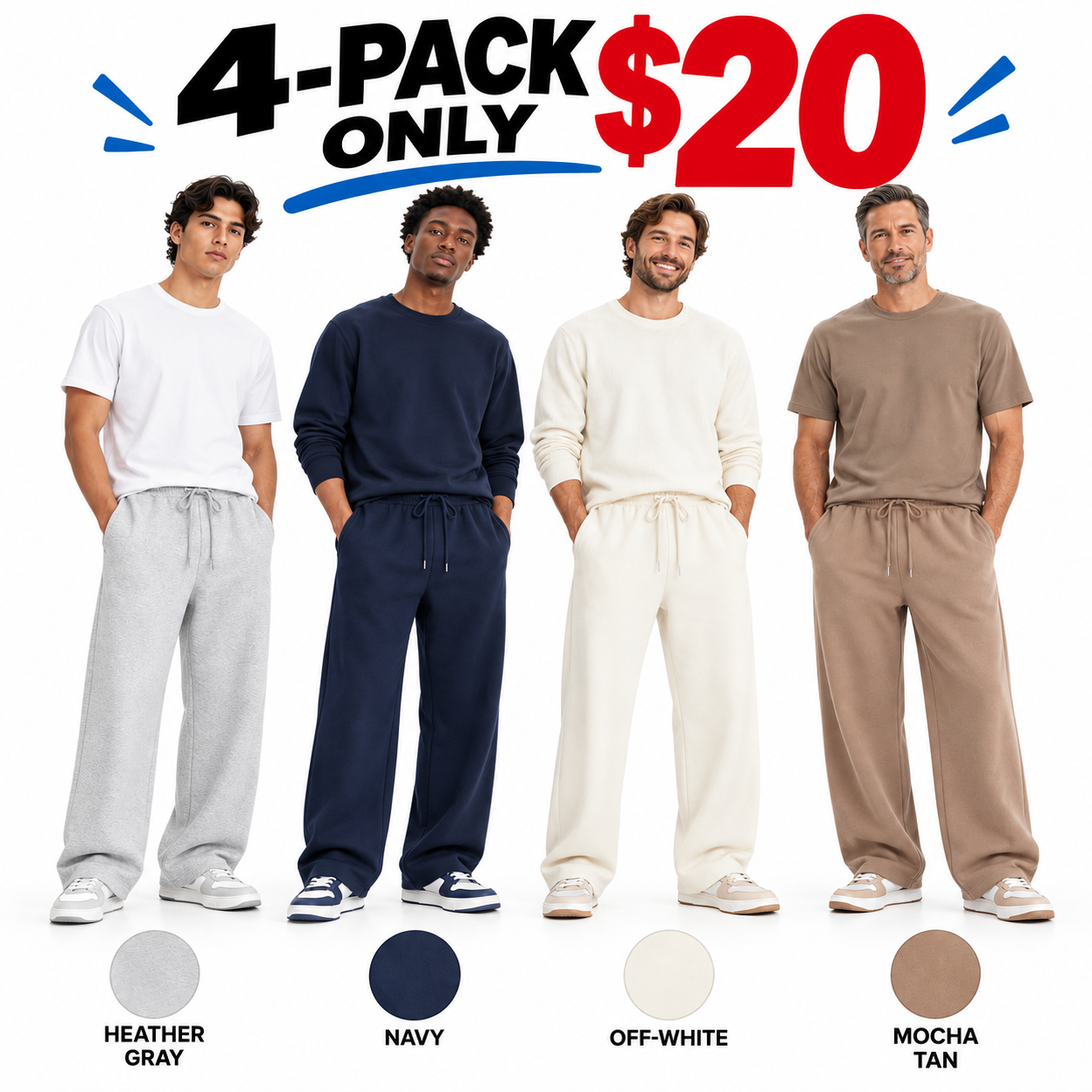 Men's Heavyweight Fleece Sweatpants – Loose Fit Cotton Blend Joggers with Drawstring Waist & Side Pockets