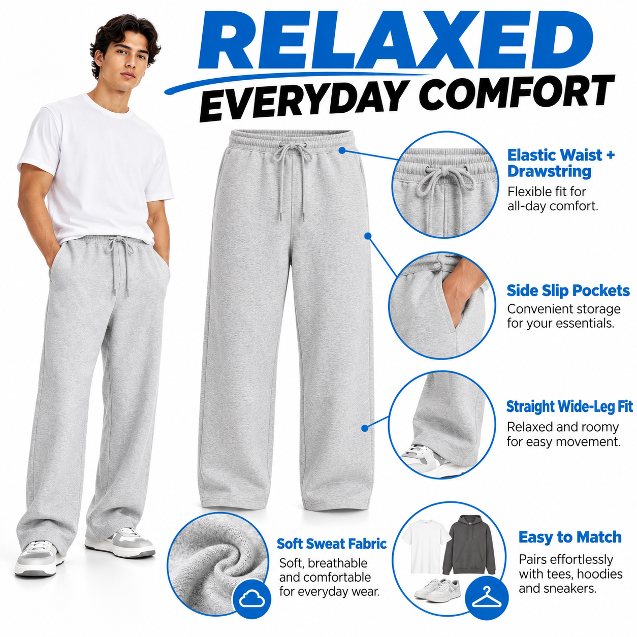 Men's Heavyweight Fleece Sweatpants – Loose Fit Cotton Blend Joggers with Drawstring Waist & Side Pockets