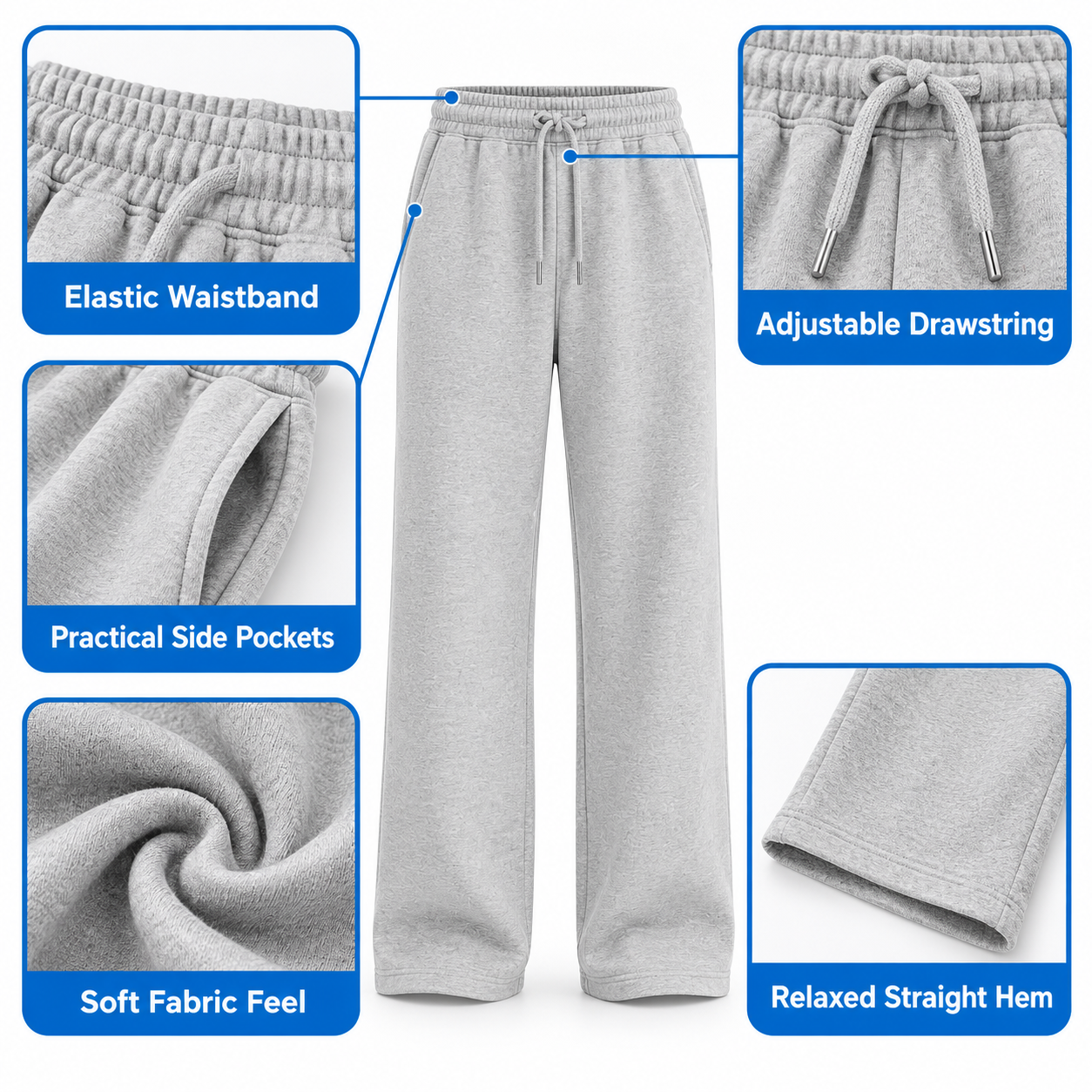 Men's Heavyweight Fleece Sweatpants – Loose Fit Cotton Blend Joggers with Drawstring Waist & Side Pockets
