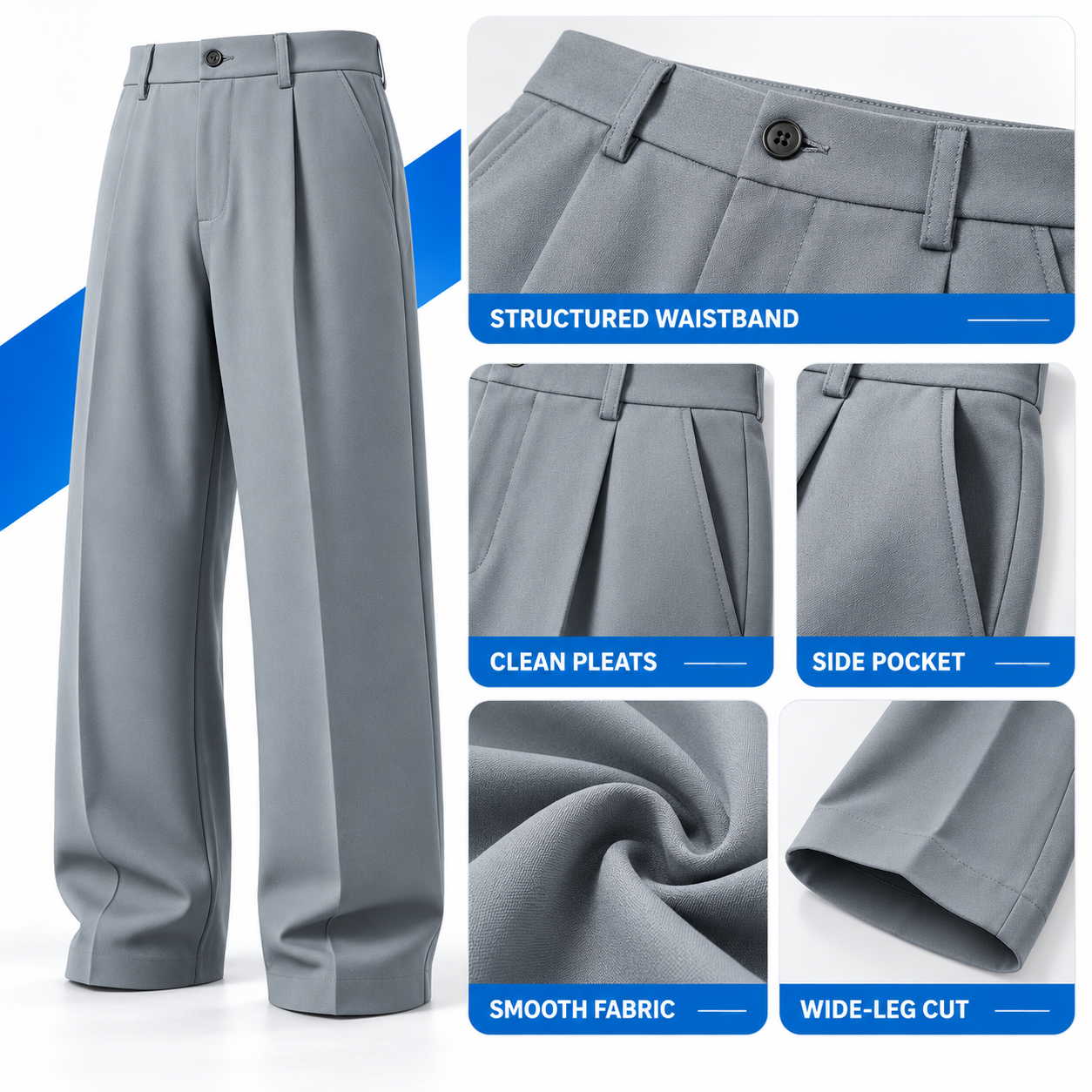 Men's Ice Silk Pleated Dress Pants – High Waist Loose Straight-Leg Business Casual Trousers
