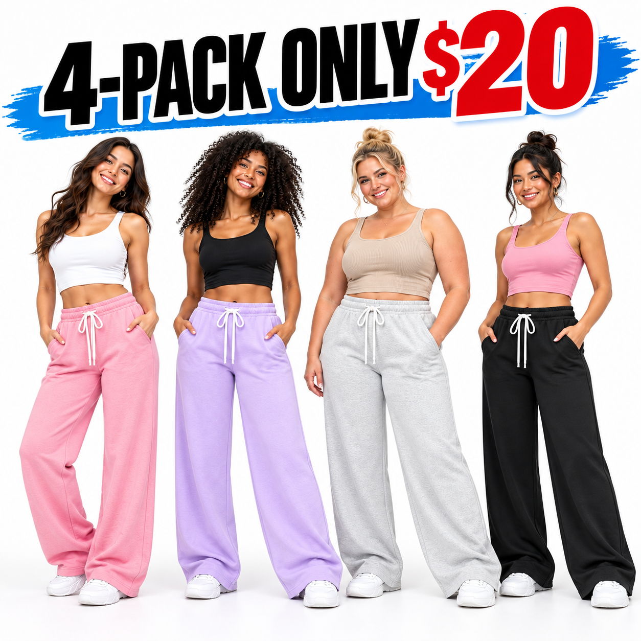 Women's Fleece Wide-Leg Sweatpants – Mid-Rise Drawstring Baggy Joggers with Pockets