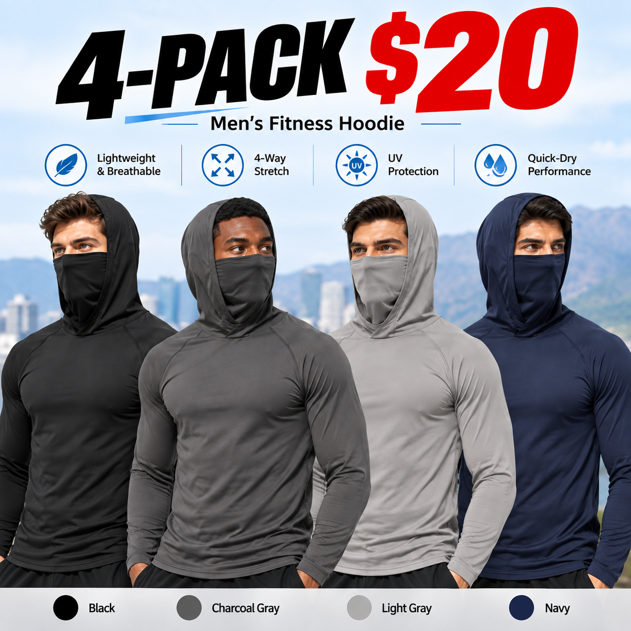 Men's Casual Hoodie Pullovers UPF50+ Sun Protection Soft Breathable