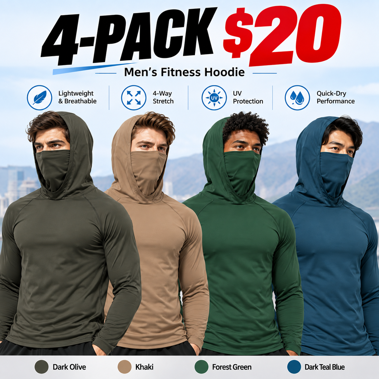 Men's Casual Hoodie Pullovers UPF50+ Sun Protection Soft Breathable