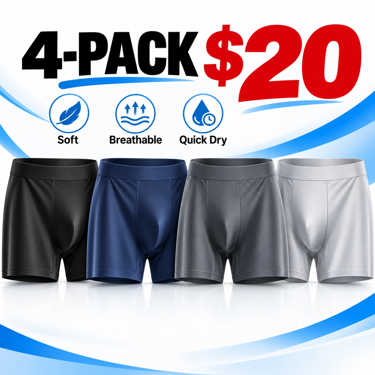 Men's Ice Silk 4-Pack Boxer Shorts – Breathable Cooling Underwear Set