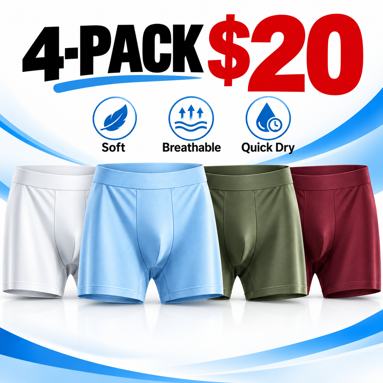 Men's Ice Silk 4-Pack Boxer Shorts – Breathable Cooling Underwear Set