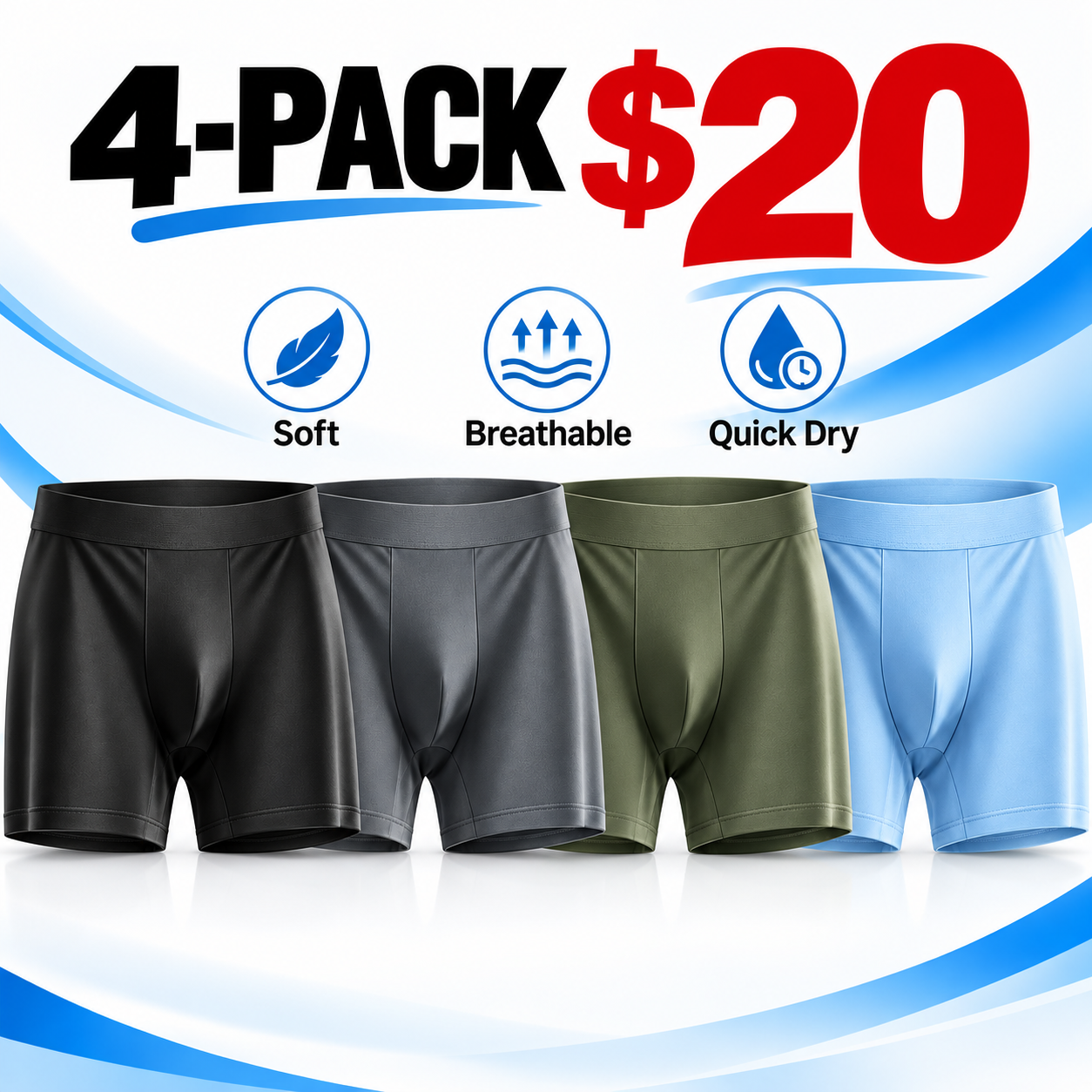Men's Ice Silk 4-Pack Boxer Shorts – Breathable Cooling Underwear Set
