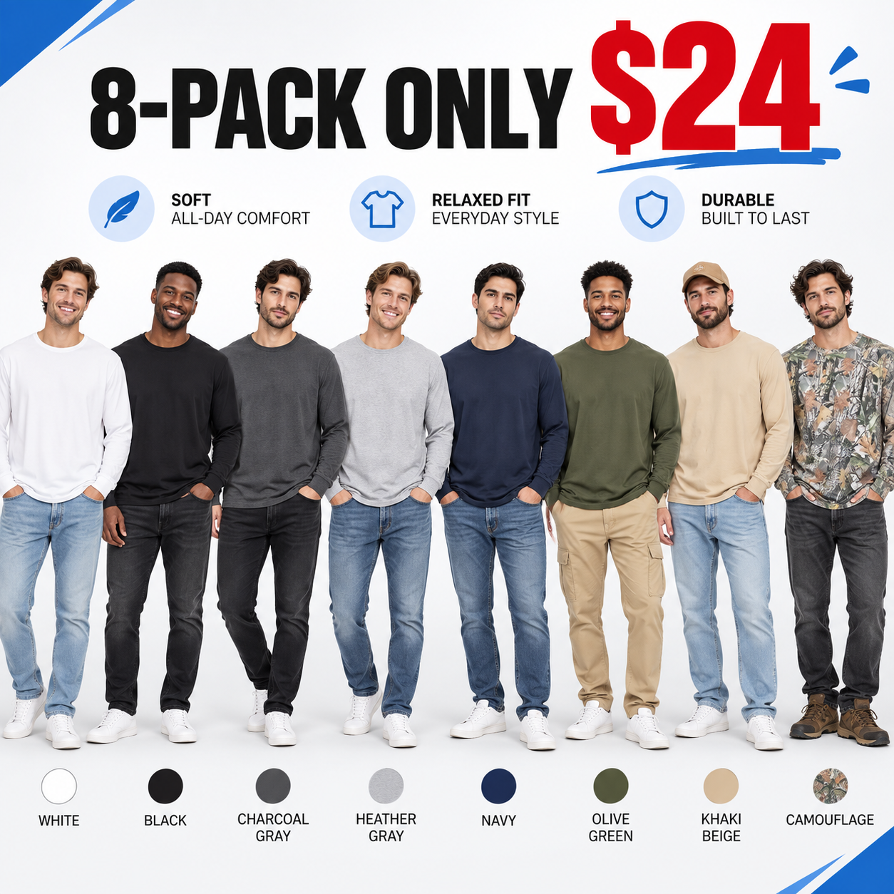 Men's Premium Cropped Long Sleeve Tees – Crew Neck Raw Hem