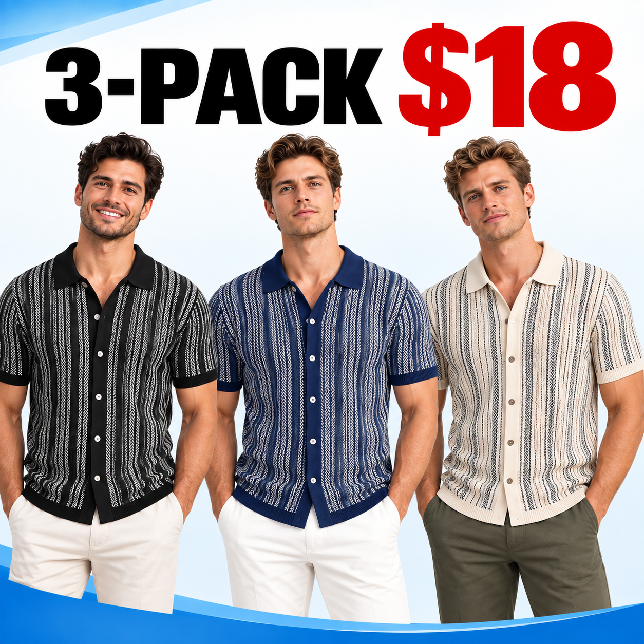 Men's Retro Short Sleeve Button Shirt – Lightweight Striped Polo
