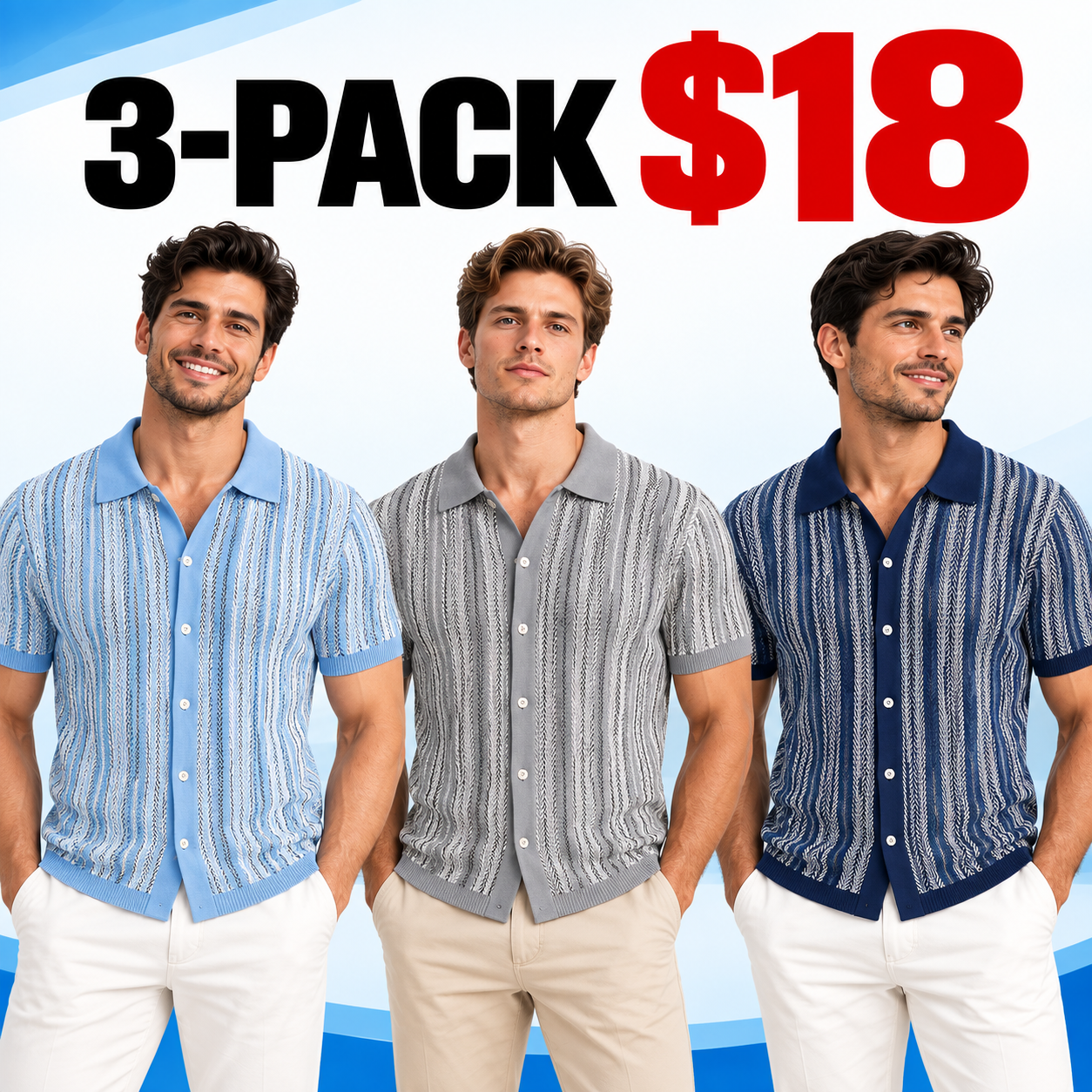 Men's Retro Short Sleeve Button Shirt – Lightweight Striped Polo