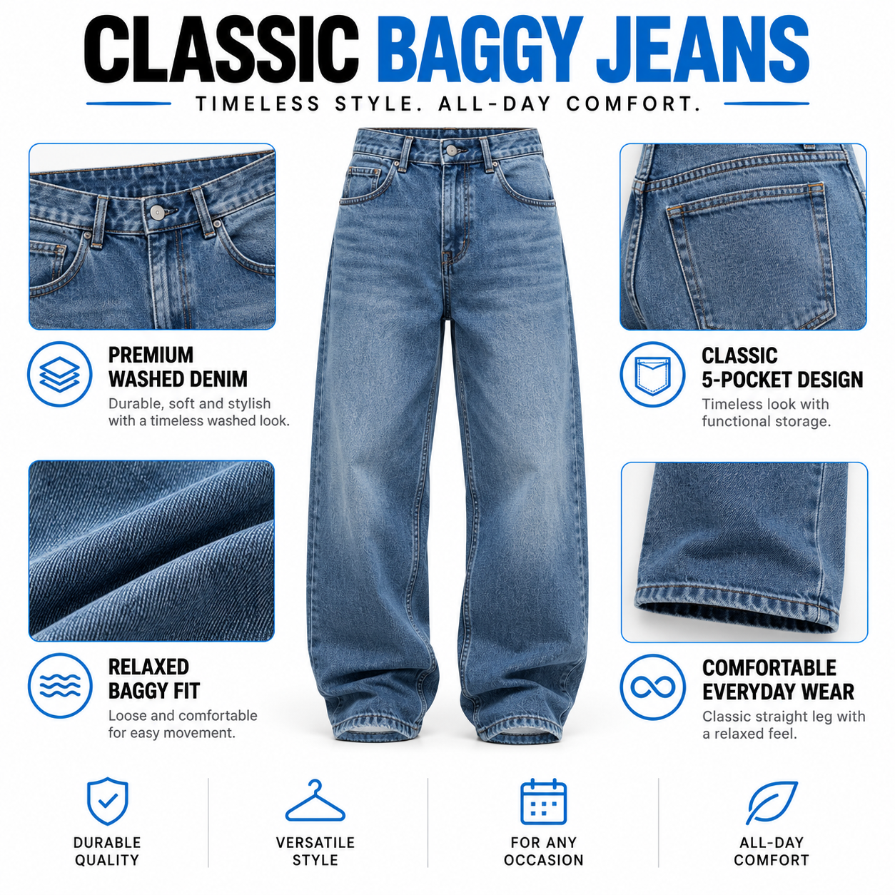 🔥Men's Drawstring Elastic Waist Straight-Leg Jeans