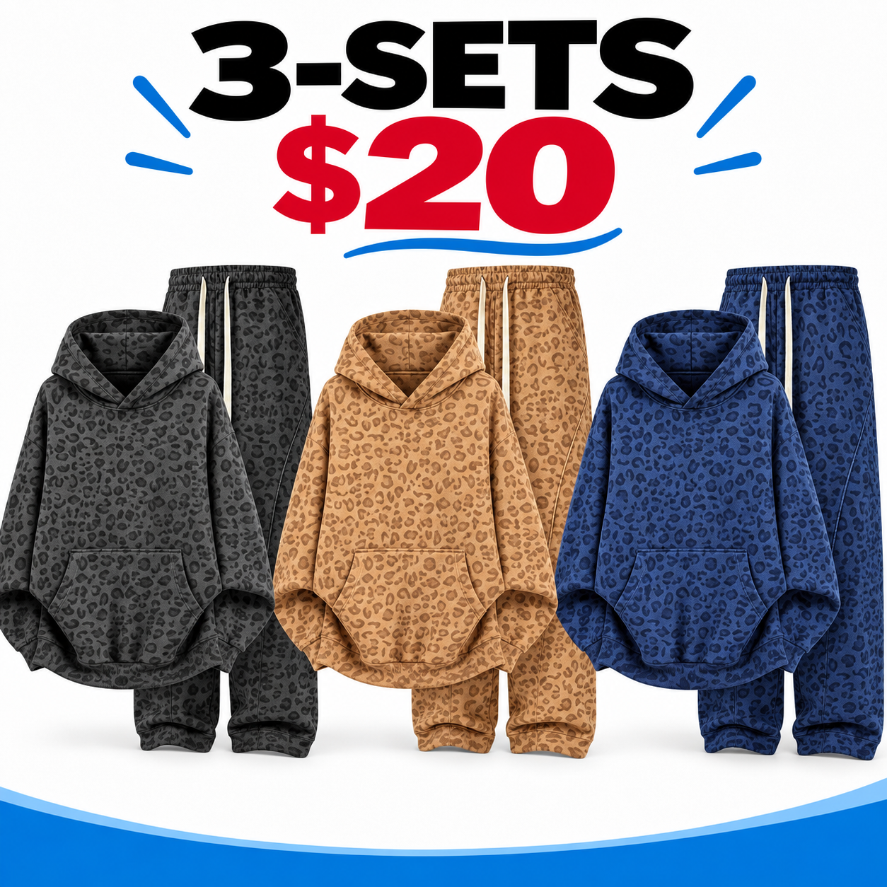 Men's Leopard Print 2-Piece Set – Oversized Hoodie & Wide-Leg Pants Streetwear