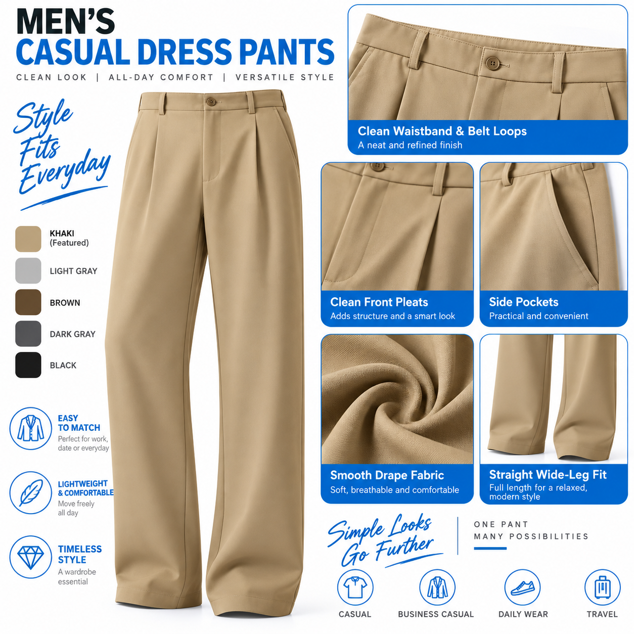 Men's Pleated Wide-Leg Dress Pants – Old Money Baggy Fit Trousers