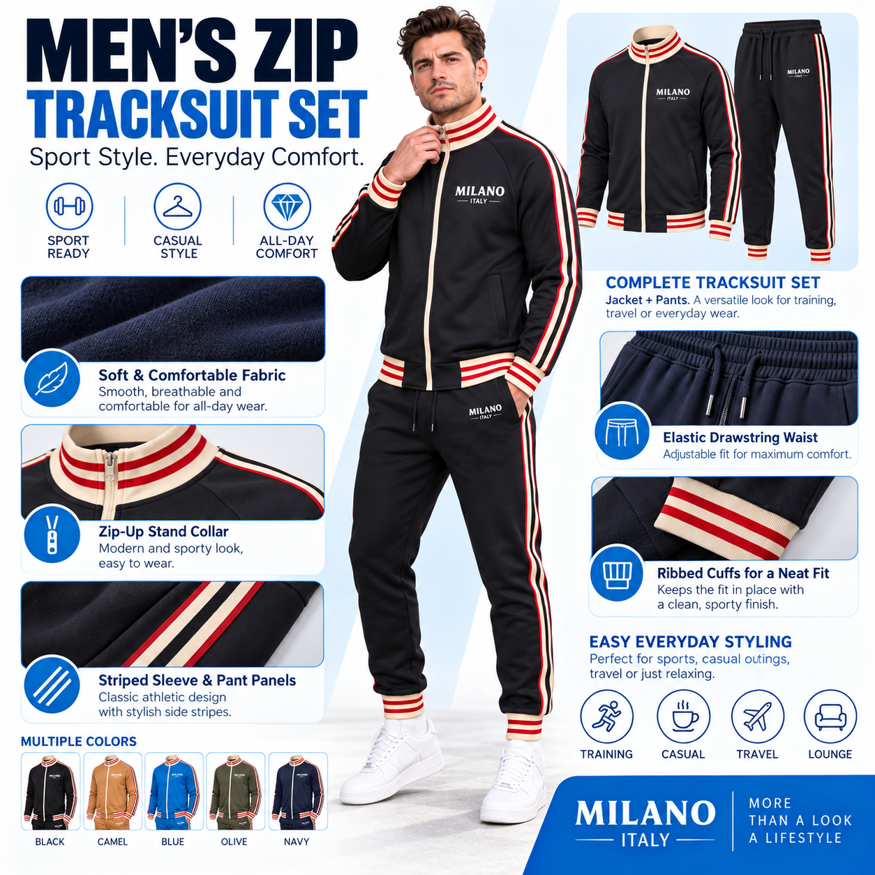 🔥Men's Baseball Jacket & Cargo Pants Set - Fleece Lined Windproof Streetwear Activewear