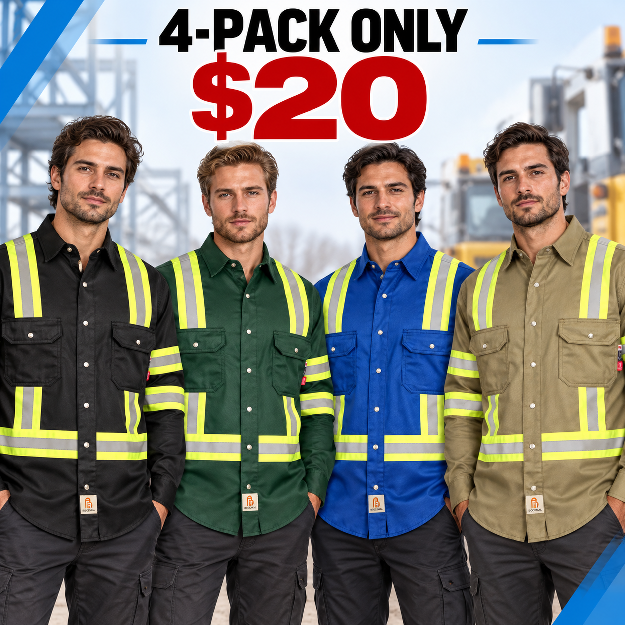 Men's 6.5 oz Flame-Resistant Hi-Vis Work Shirt – Class 1 Type O French Twill with Reflective Tape