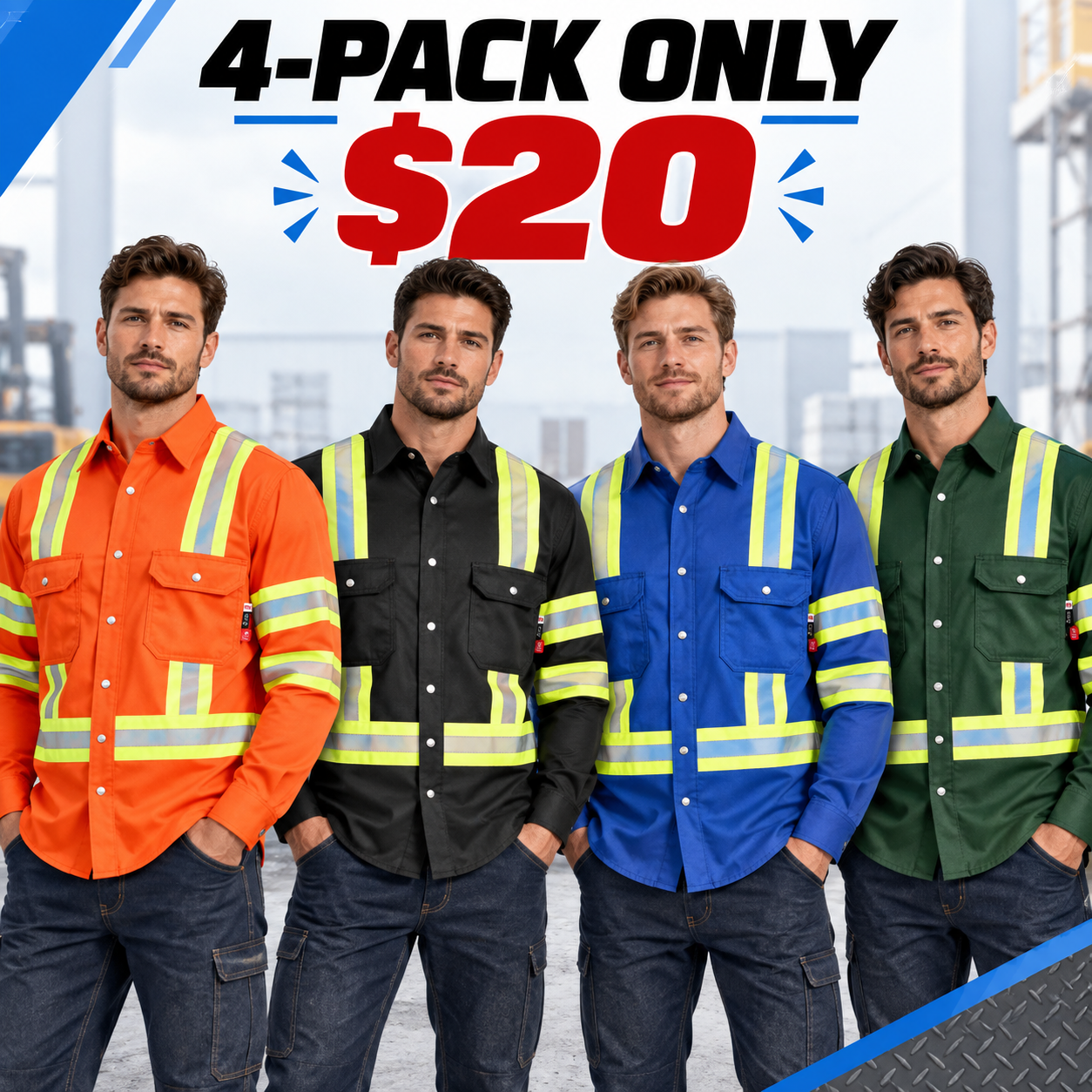 Men's 6.5 oz Flame-Resistant Hi-Vis Work Shirt – Class 1 Type O French Twill with Reflective Tape