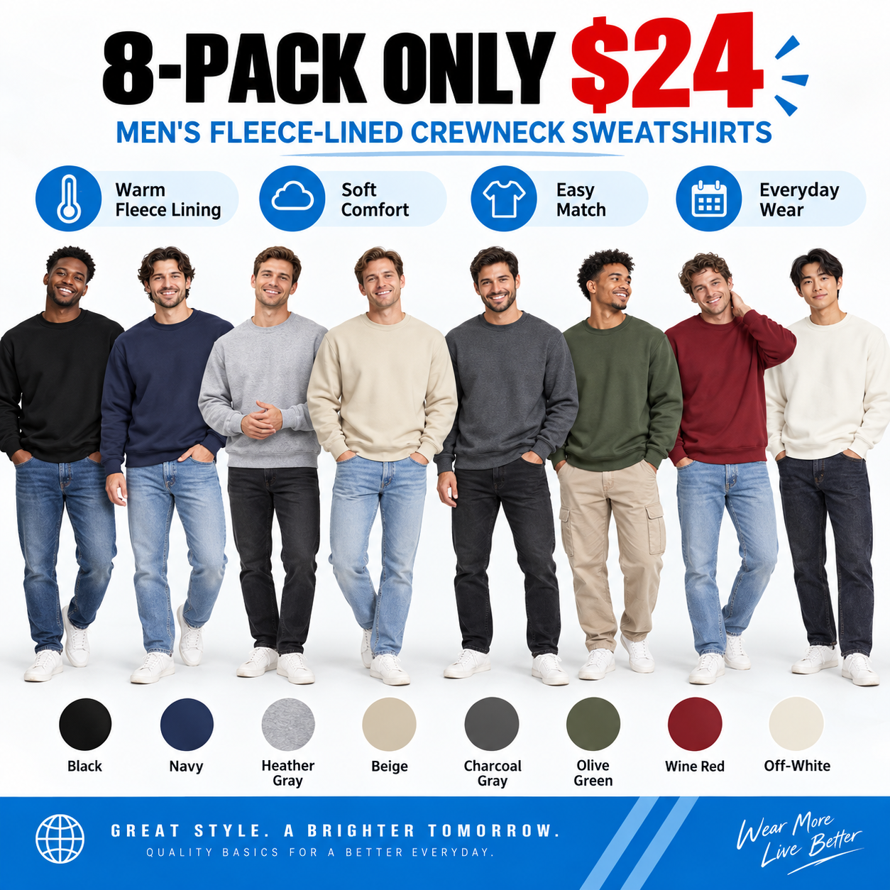 Men's Fleece-Lined Crewneck Sweatshirt – Warm Soft Pullover for Everyday Wear