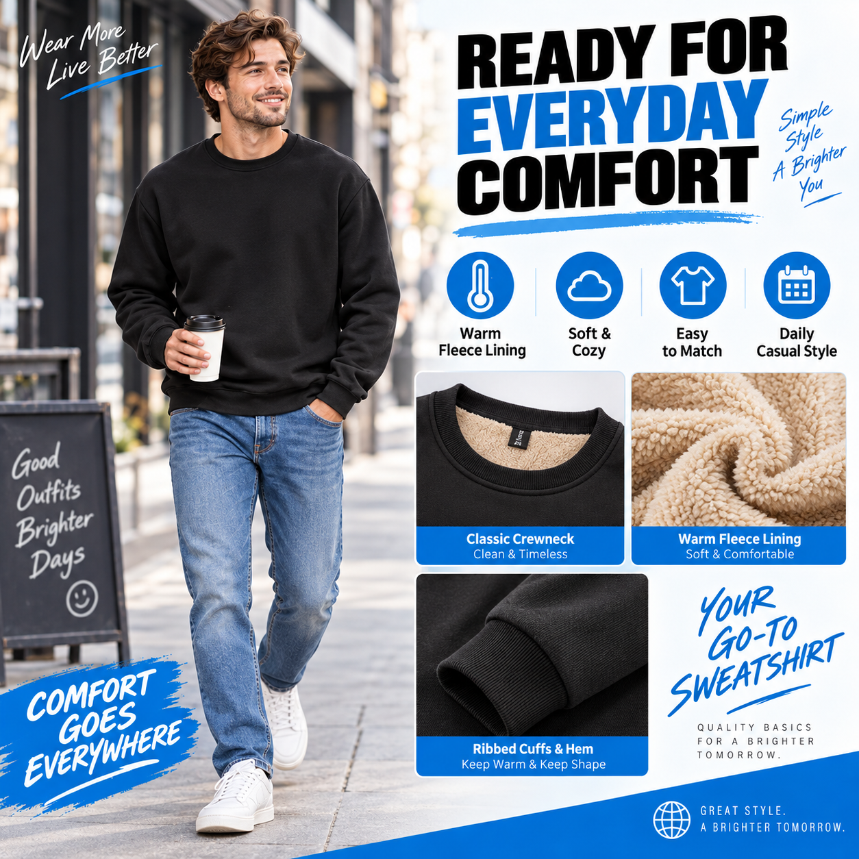 Men's Fleece-Lined Crewneck Sweatshirt – Warm Soft Pullover for Everyday Wear
