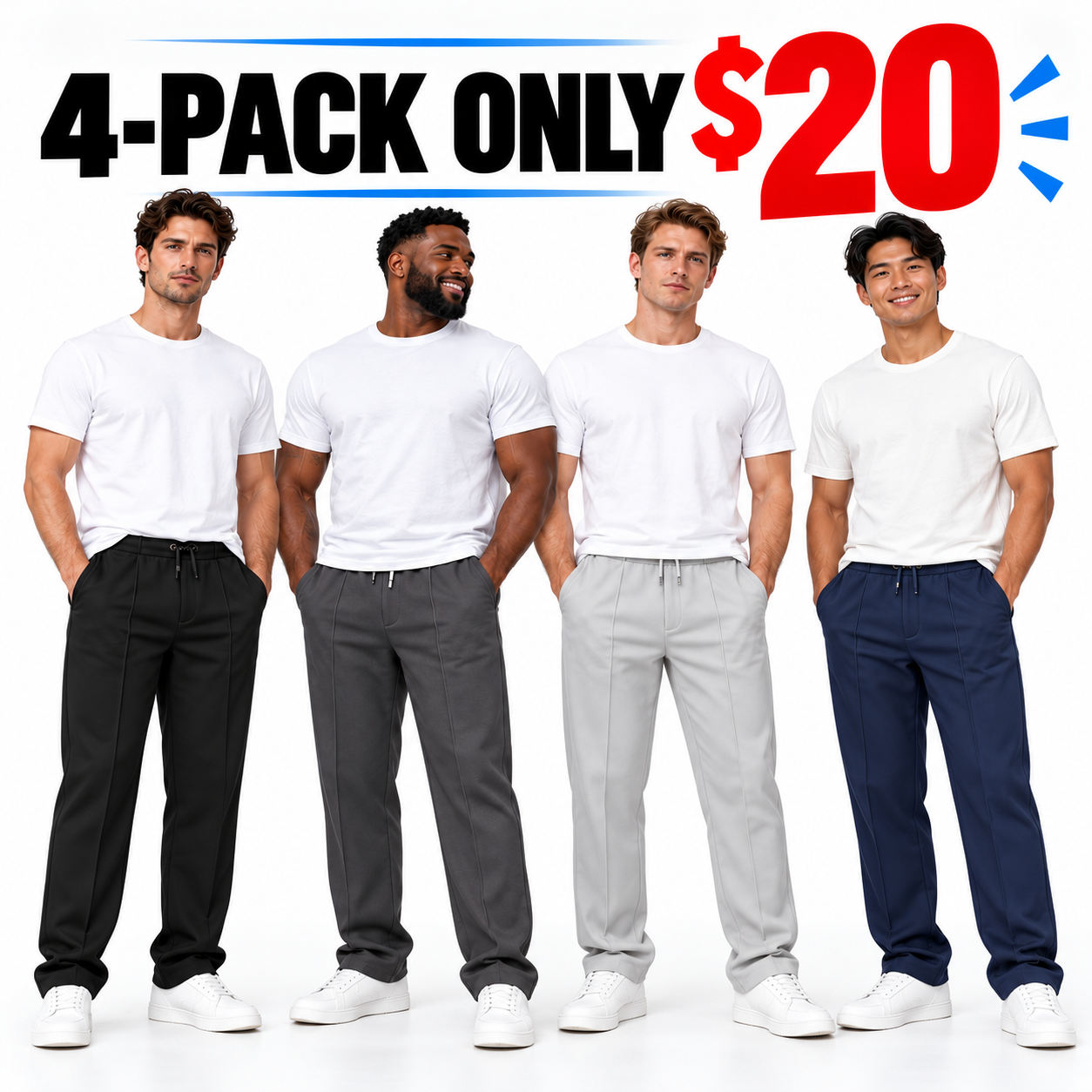Men's Relaxed Straight-Leg Pants – Elastic Drawstring Waist Casual Trouser with Side Pockets
