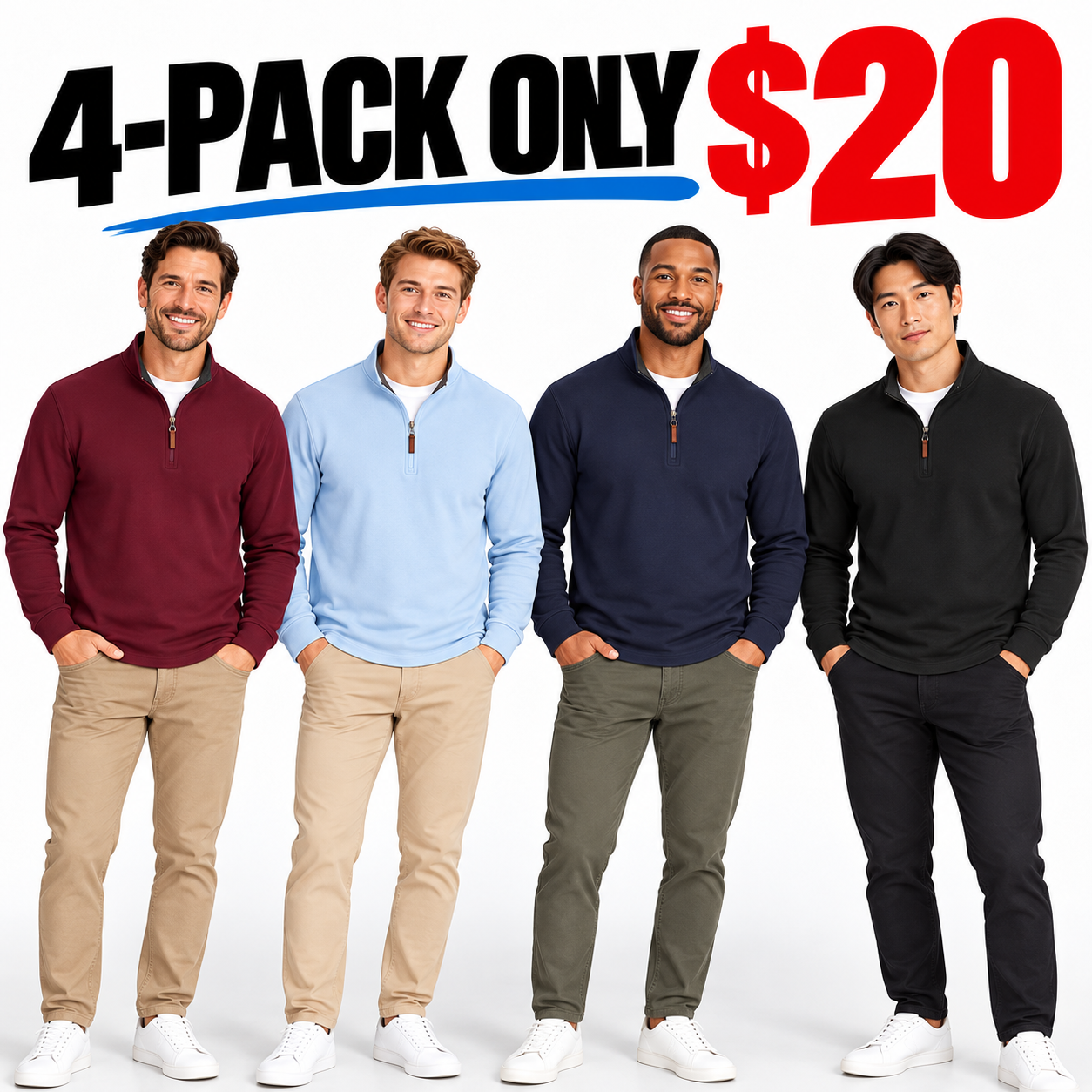 Men's Quarter Zip Mock Neck Pullover – Old Money Style Fleece Sweatshirt with Ribbed Hem