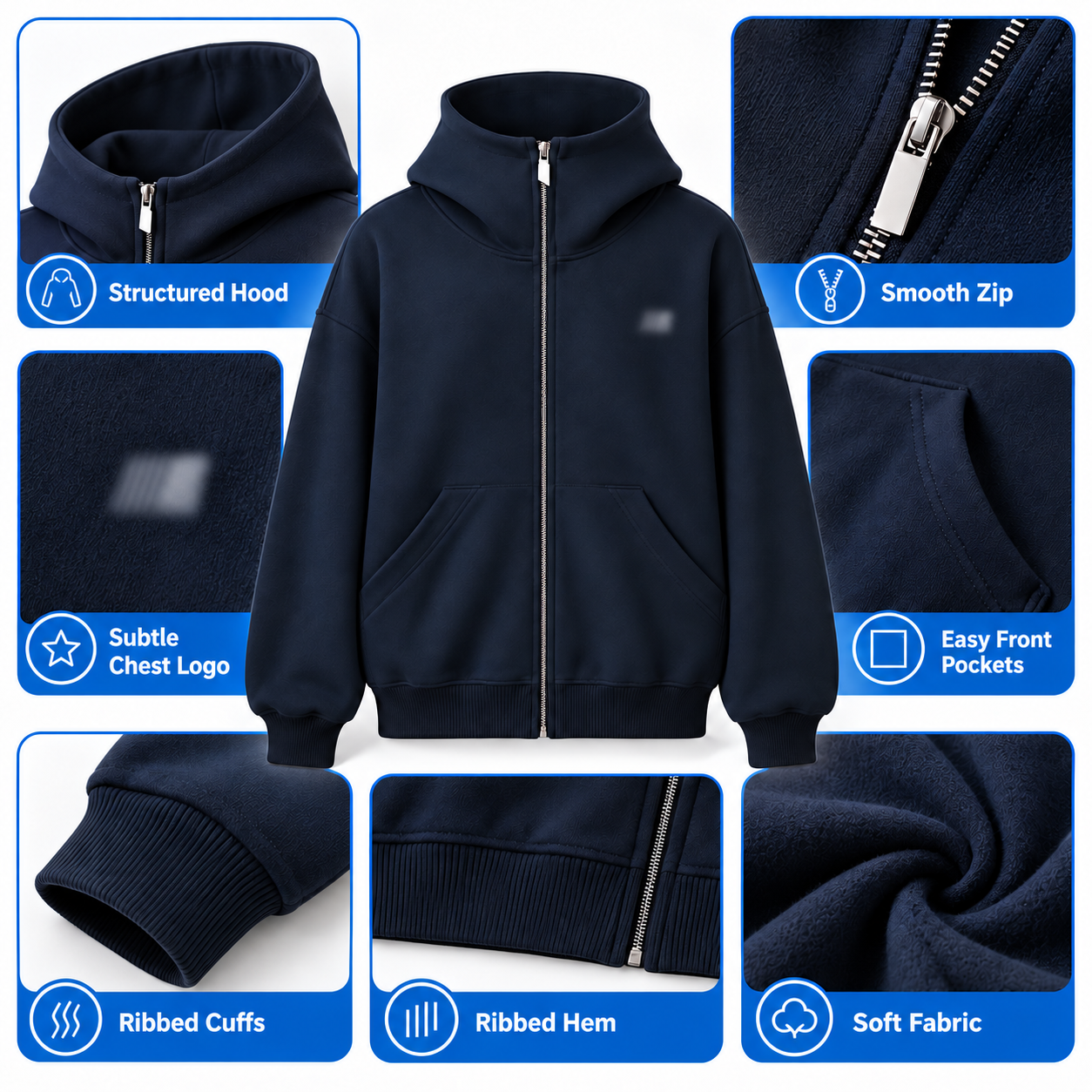 Unisex Big Hood Zip-Up Hoodie – High Neck Oversized Sweatshirt for Social Comfort