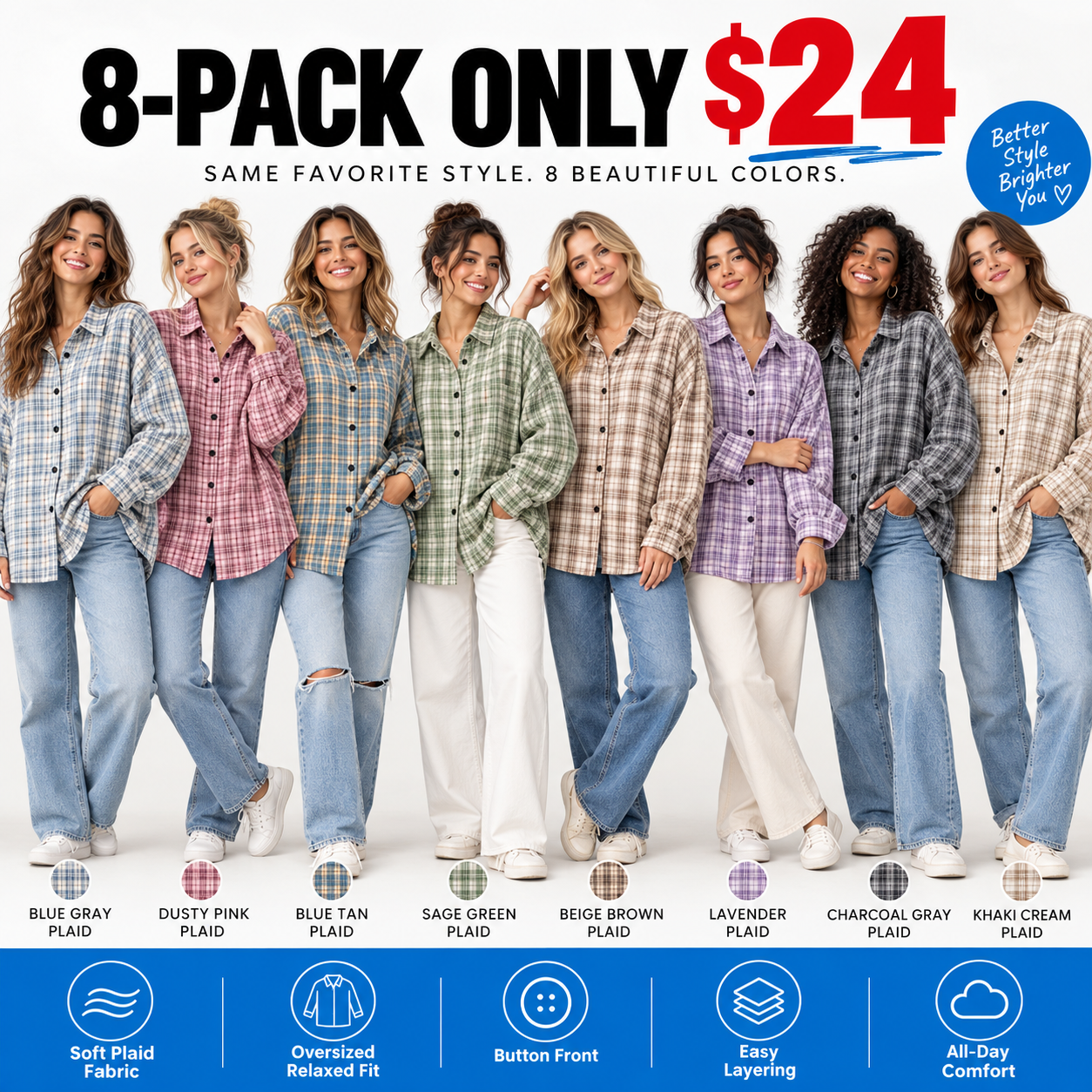 Women's Oversized Plaid Pouch Pocket Shirt – Vintage Street Style Long Sleeve Top
