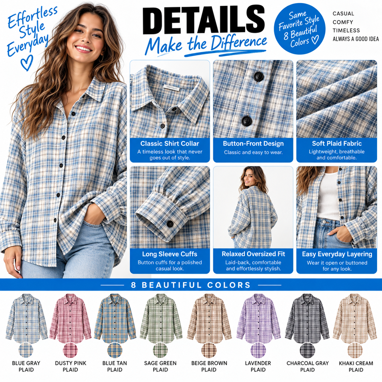 Women's Oversized Plaid Pouch Pocket Shirt – Vintage Street Style Long Sleeve Top