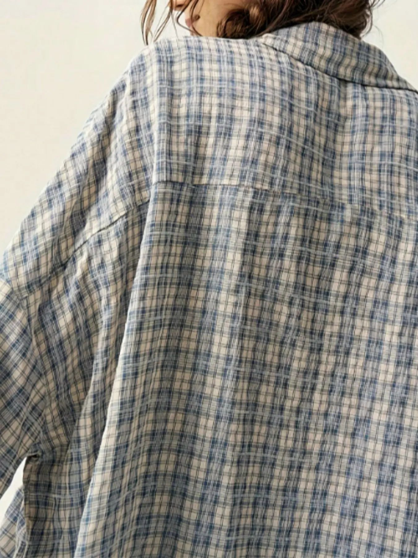 Women's Oversized Plaid Pouch Pocket Shirt – Vintage Street Style Long Sleeve Top