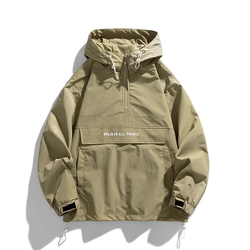 Men's Half-Zip Hooded Windbreaker – Lightweight Oversized Casual Outdoor Jacket