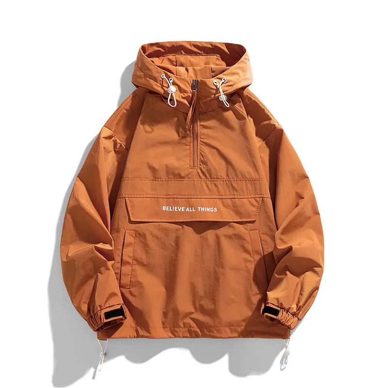 Men's Half-Zip Hooded Windbreaker – Lightweight Oversized Casual Outdoor Jacket