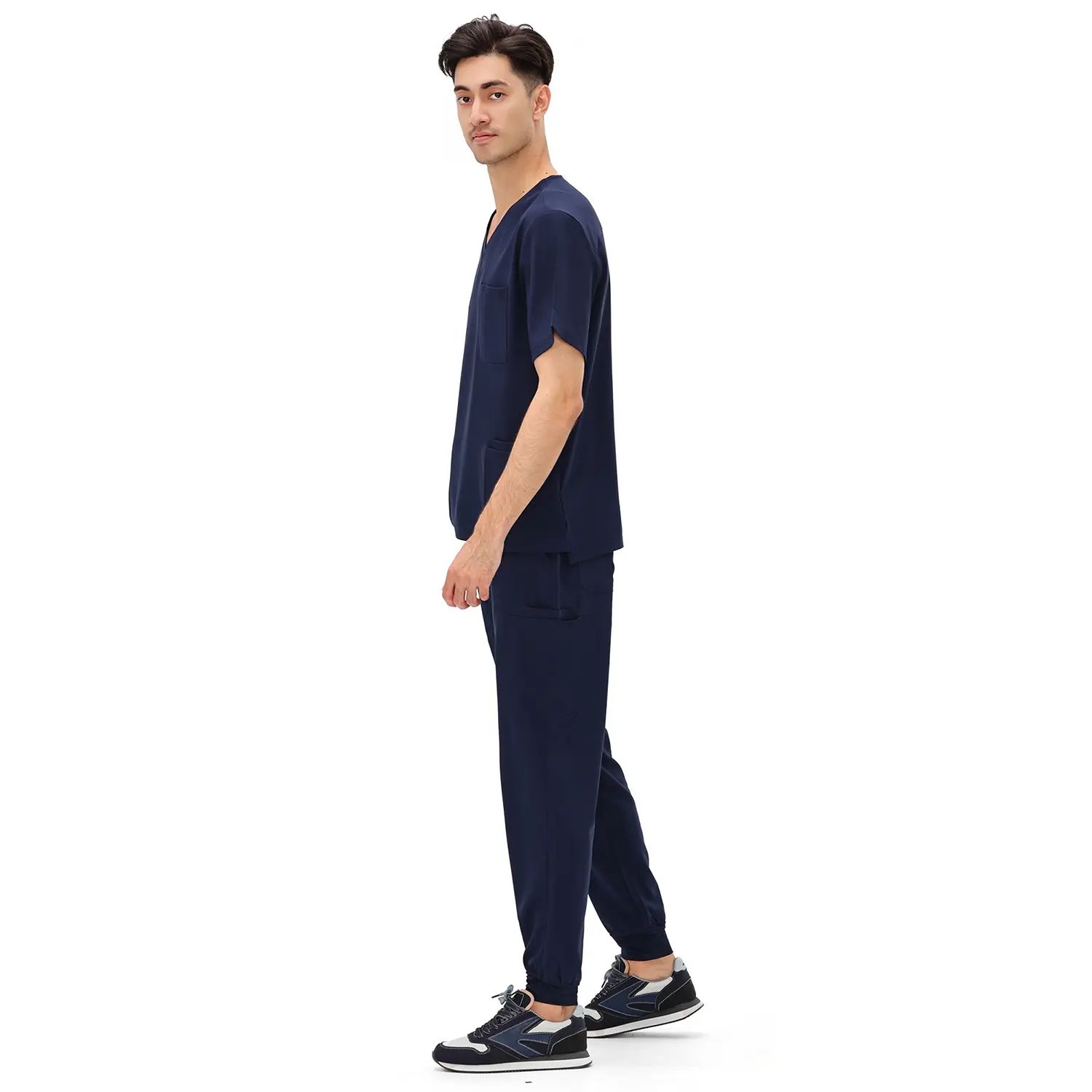 Men's Professional 4-Pocket V-Neck Scrub Top & 7-Pocket Jogger Pants Set