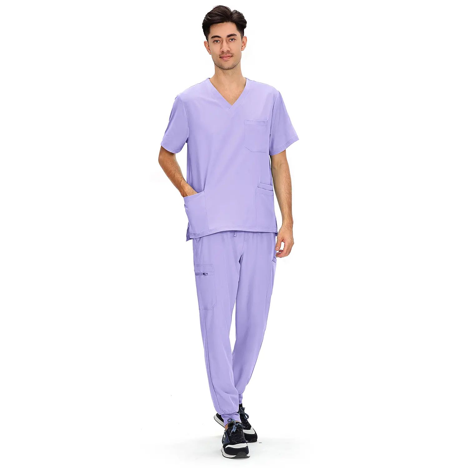 Men's Professional 4-Pocket V-Neck Scrub Top & 7-Pocket Jogger Pants Set