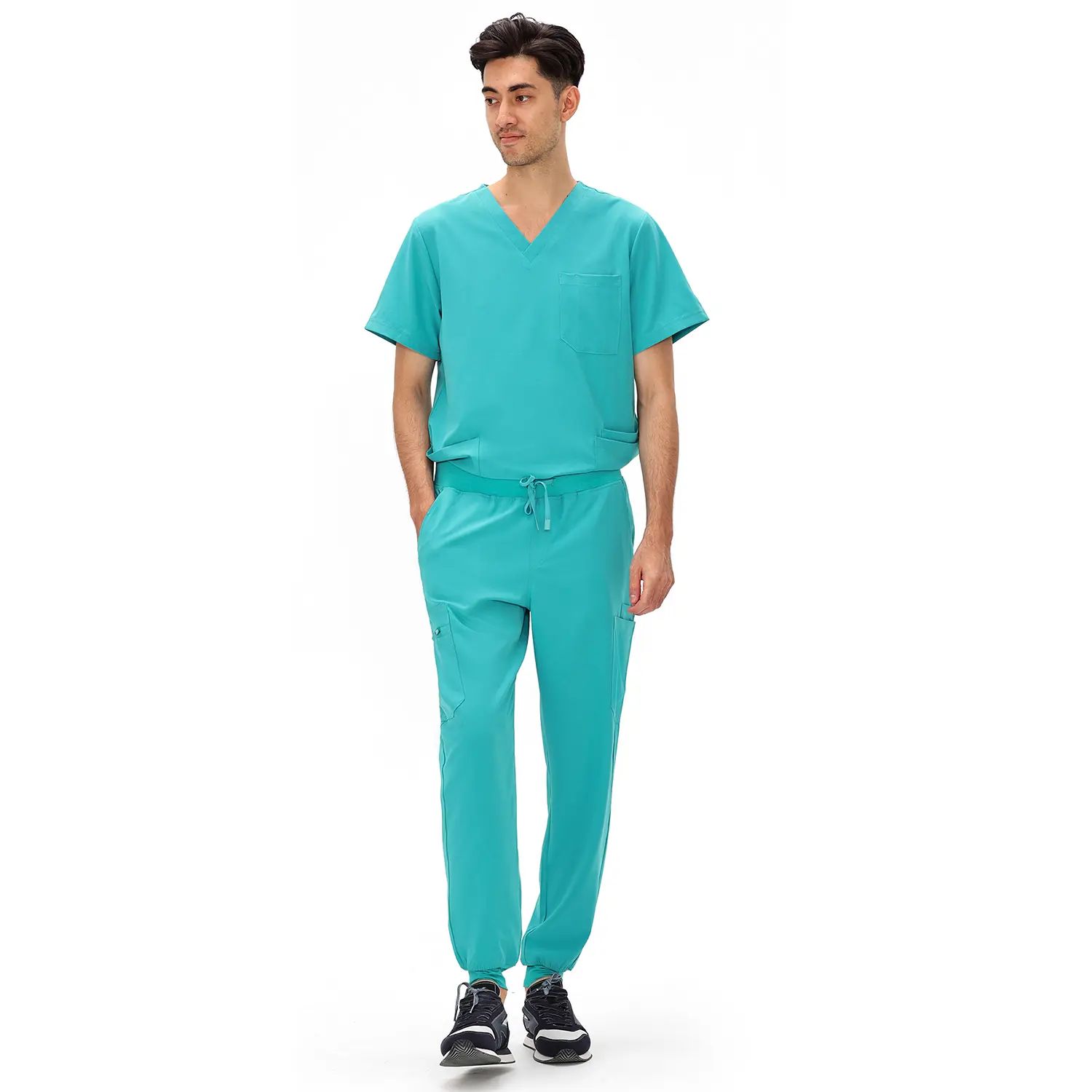 Men's Professional 4-Pocket V-Neck Scrub Top & 7-Pocket Jogger Pants Set