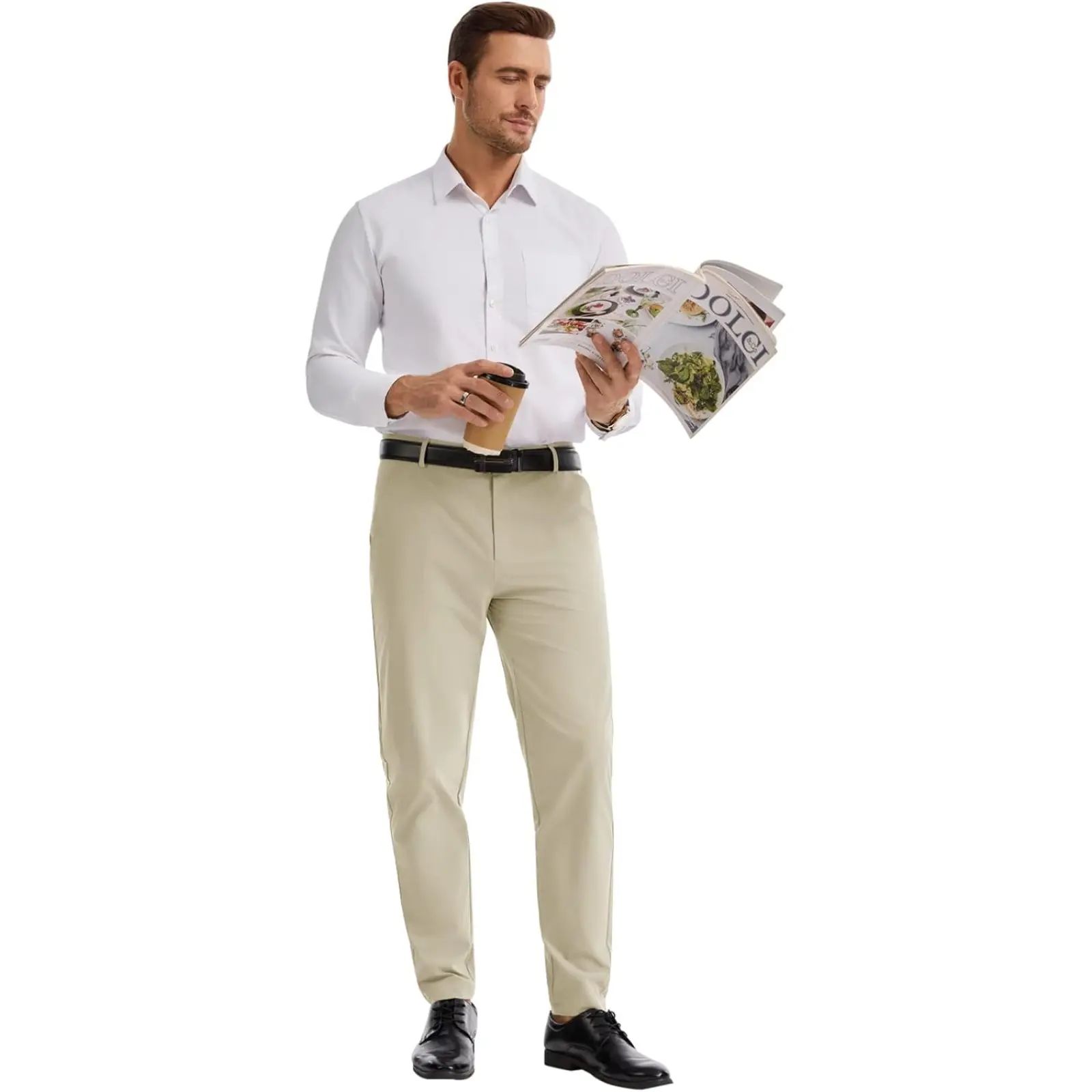 Men's Slim Fit Stretch Dress Pants – Tapered Casual Chinos with Flat Front